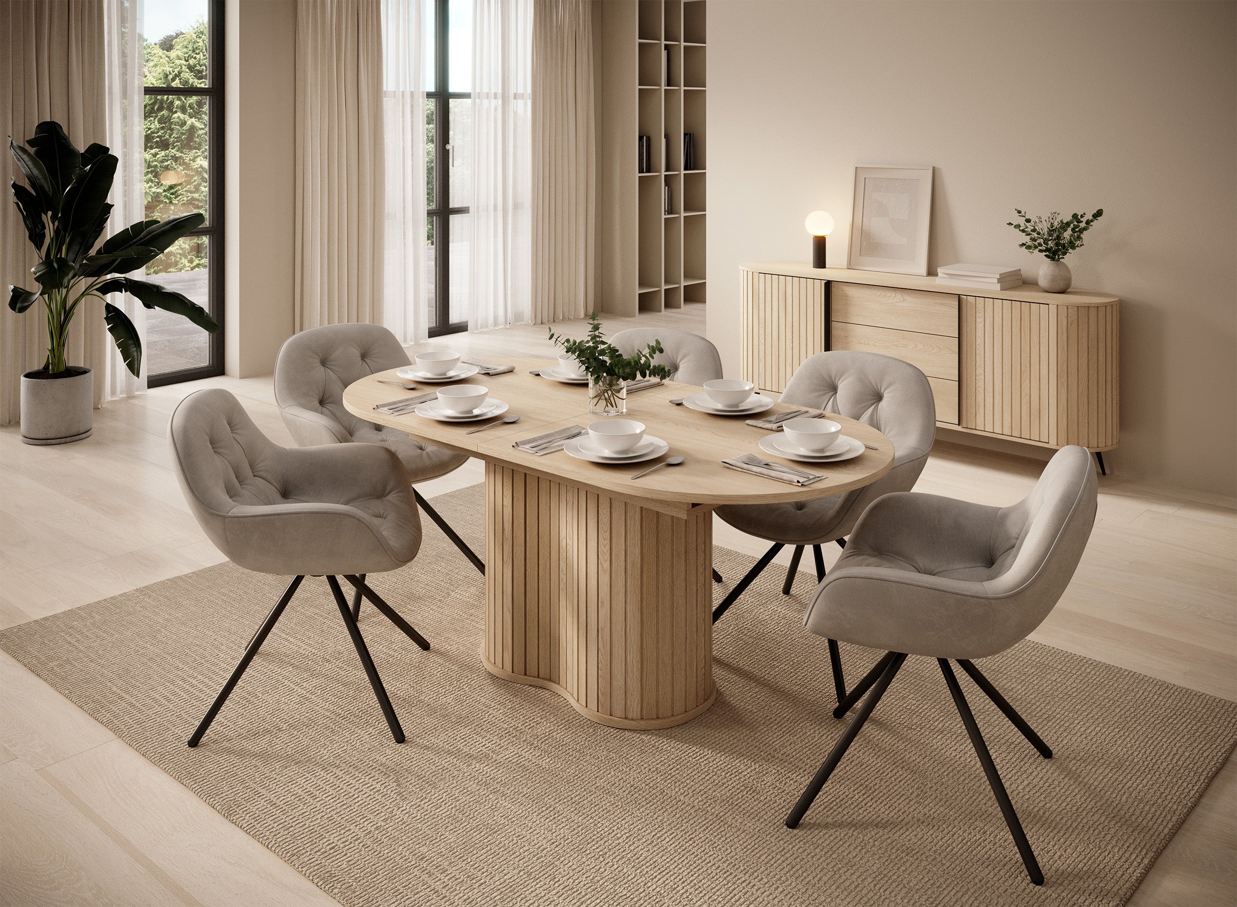 Stół rozkładany do jadalni Lovi owalny z ryflowaniem 180-220x90 cm dąb cremona