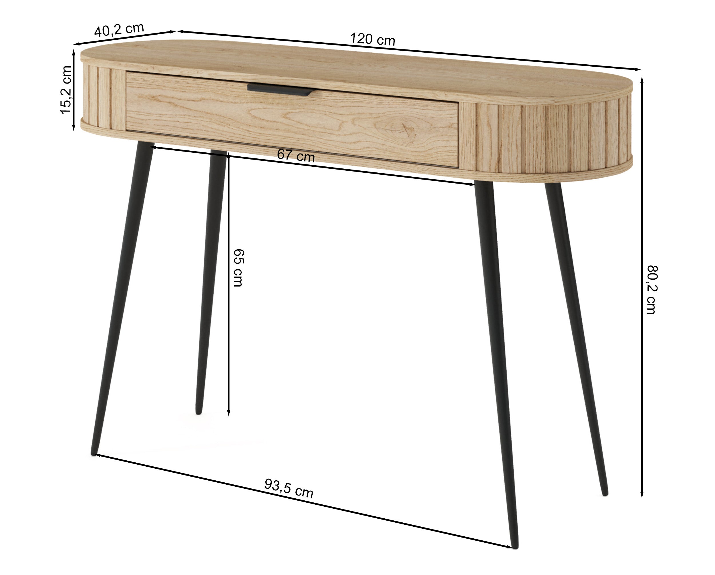 Toaletka Lovi z szufladą i ryflowaniem 120 cm dąb cremona