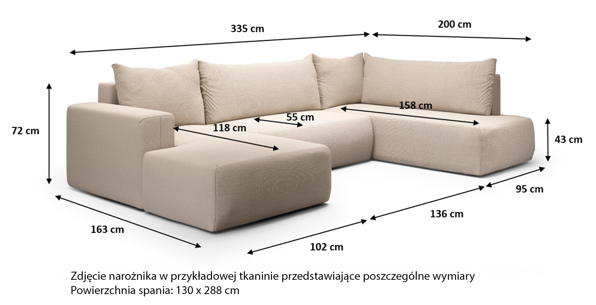 Narożnik z funkcją spania Lummi U-kształtny z pojemnikiem czarny szenil hydrofobowy lewostronny
