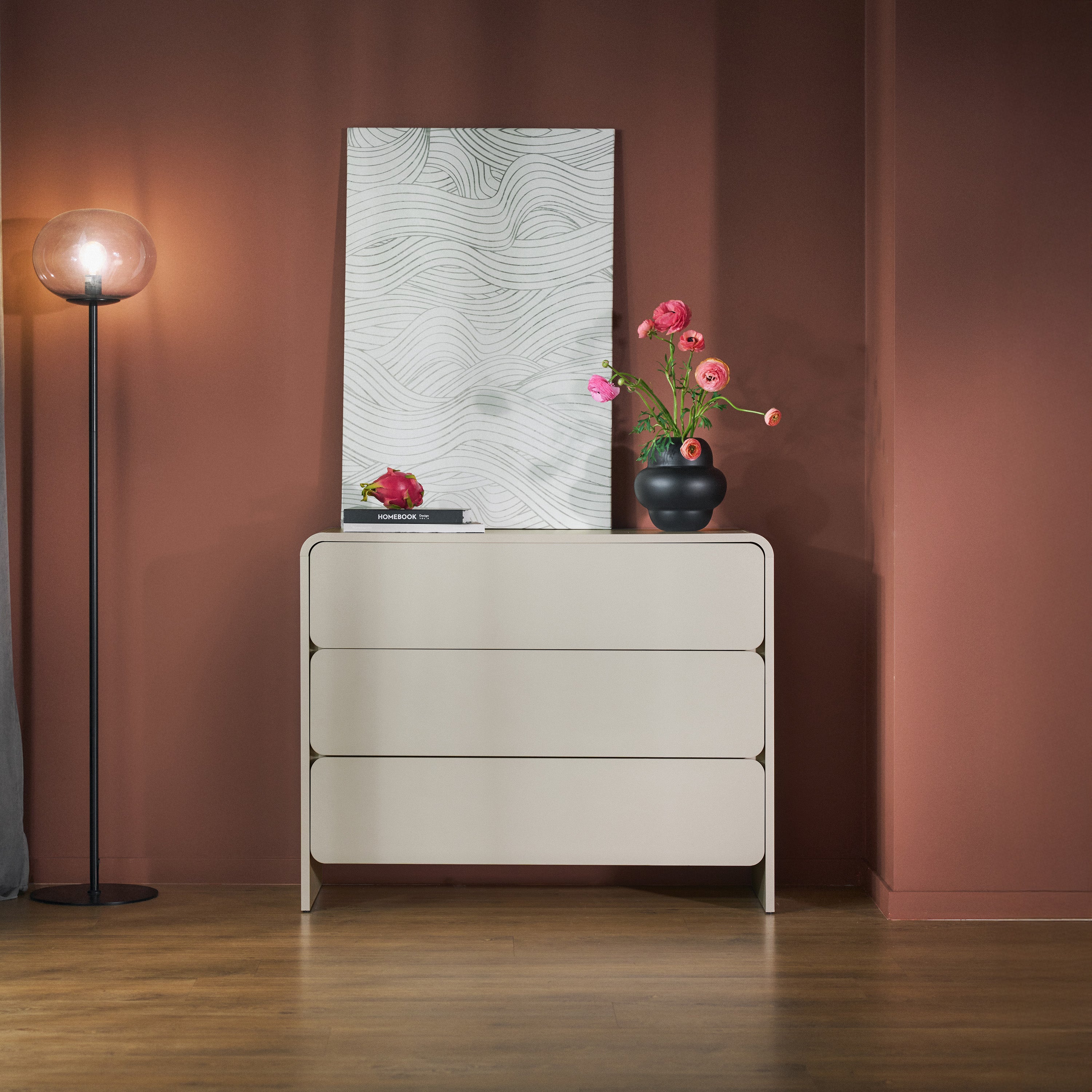 Komoda Lummo z trzema szufladami 100 cm kaszmir