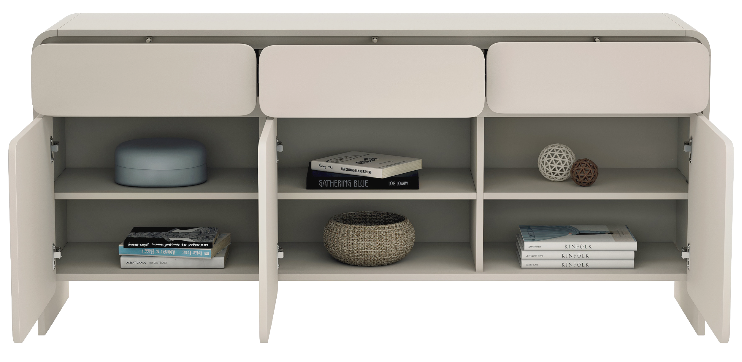 Komoda trzydrzwiowa Lummo z trzema szufladami 156 cm kaszmir