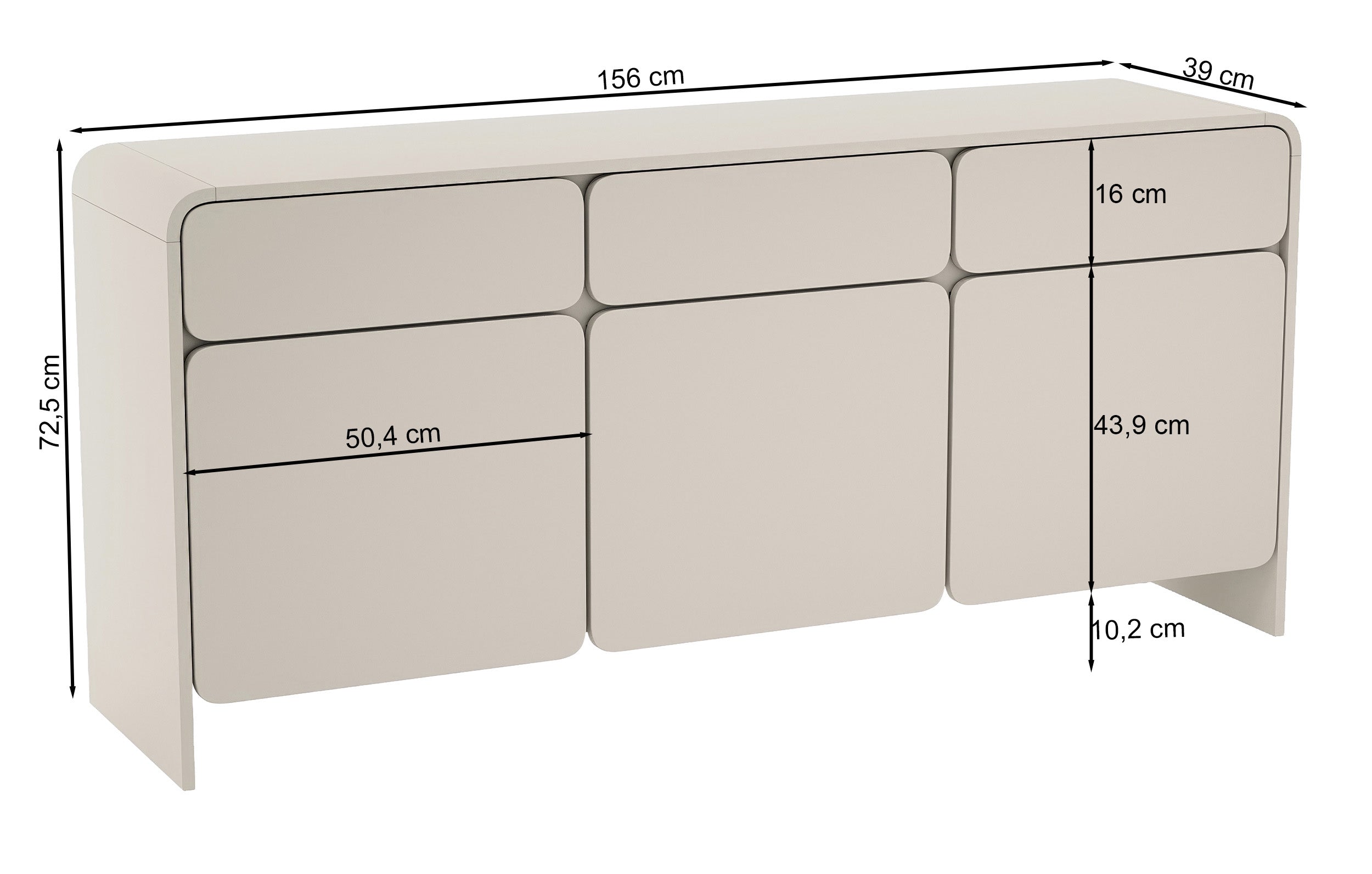 Komoda trzydrzwiowa Lummo z trzema szufladami 156 cm kaszmir