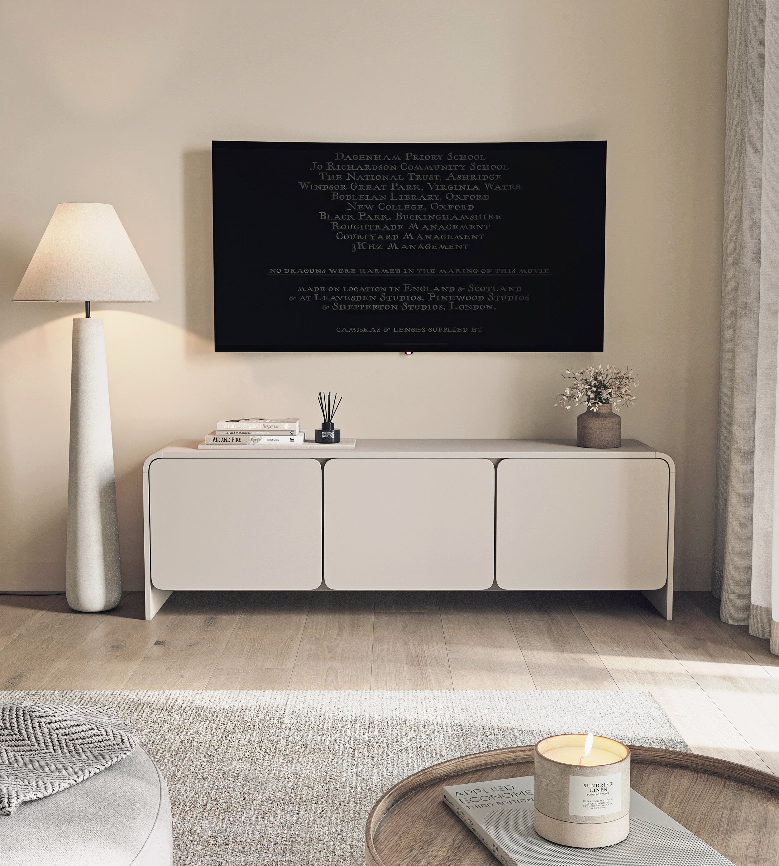Szafka RTV trzydrzwiowa Lummo 156 cm kaszmir