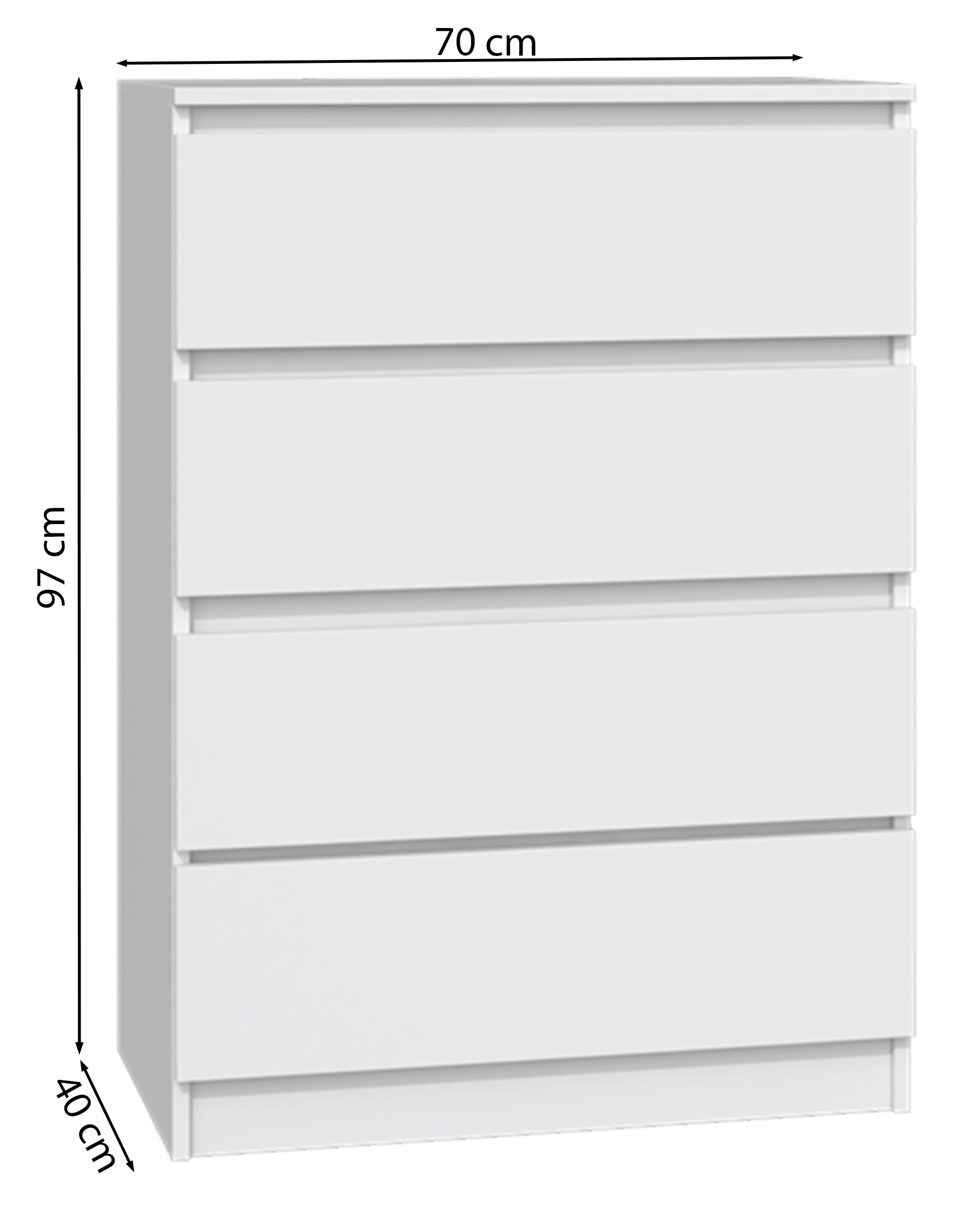 Komoda Malwa z czterema szufladami 70 cm biała