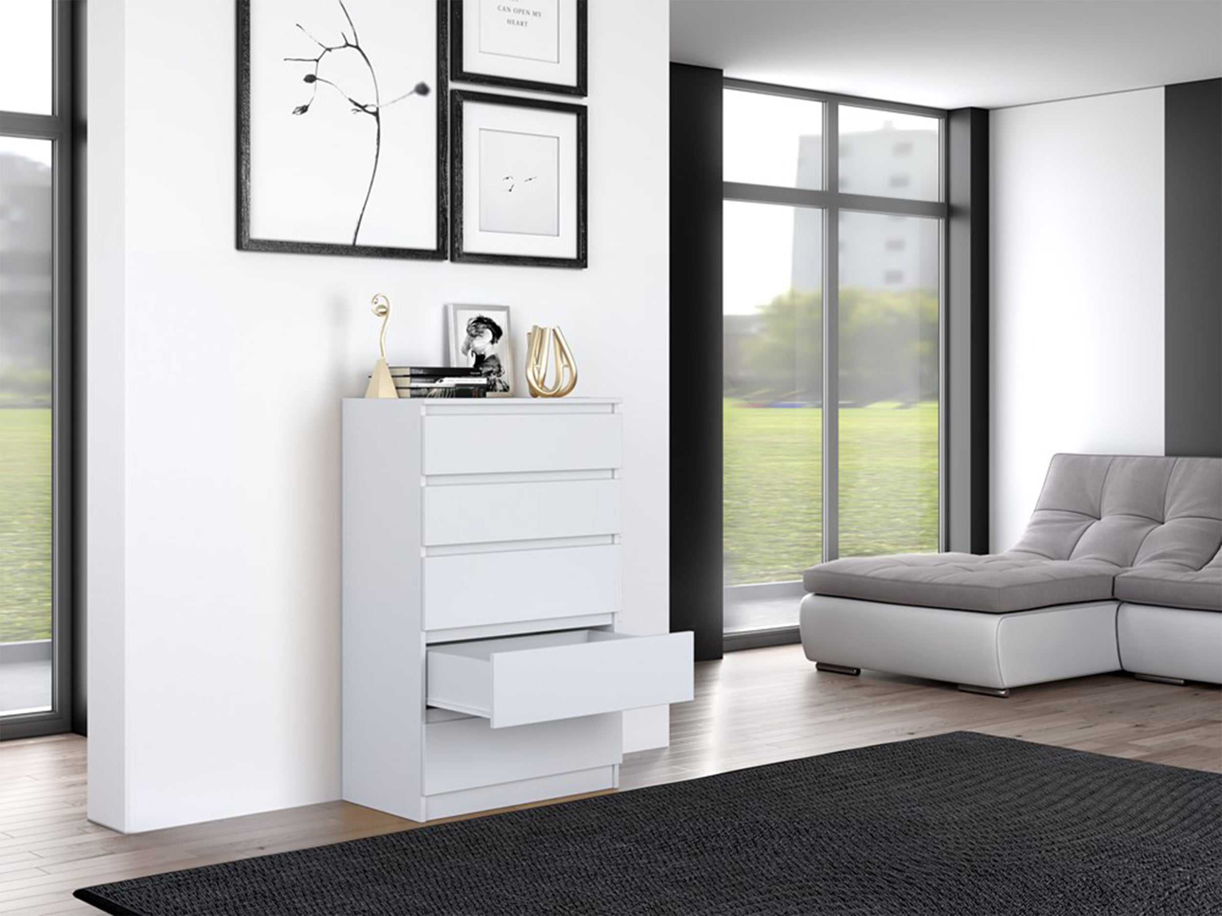 Komoda Malwa z pięcioma szufladami 70 cm biała
