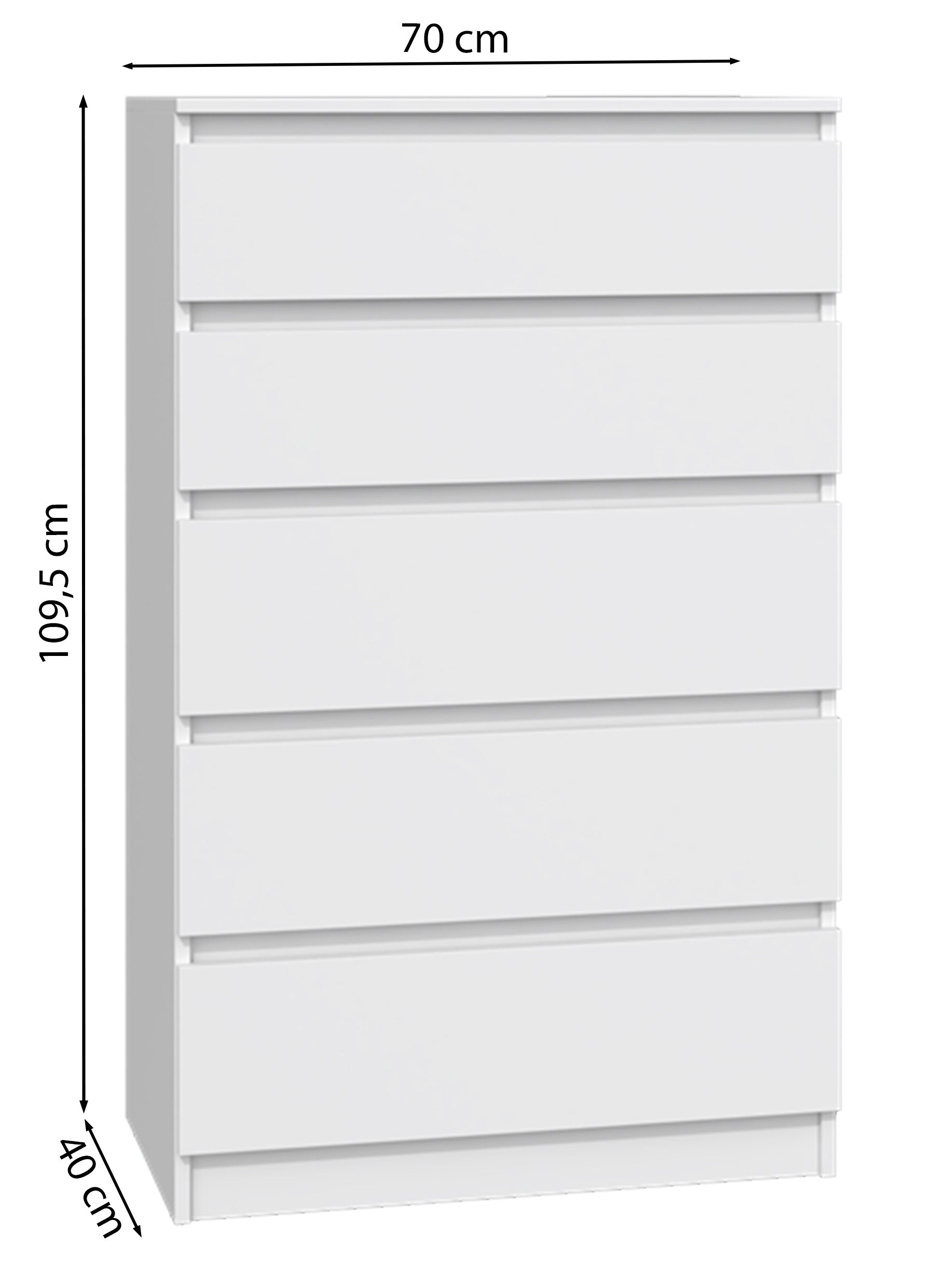 Komoda Malwa z pięcioma szufladami 70 cm biała