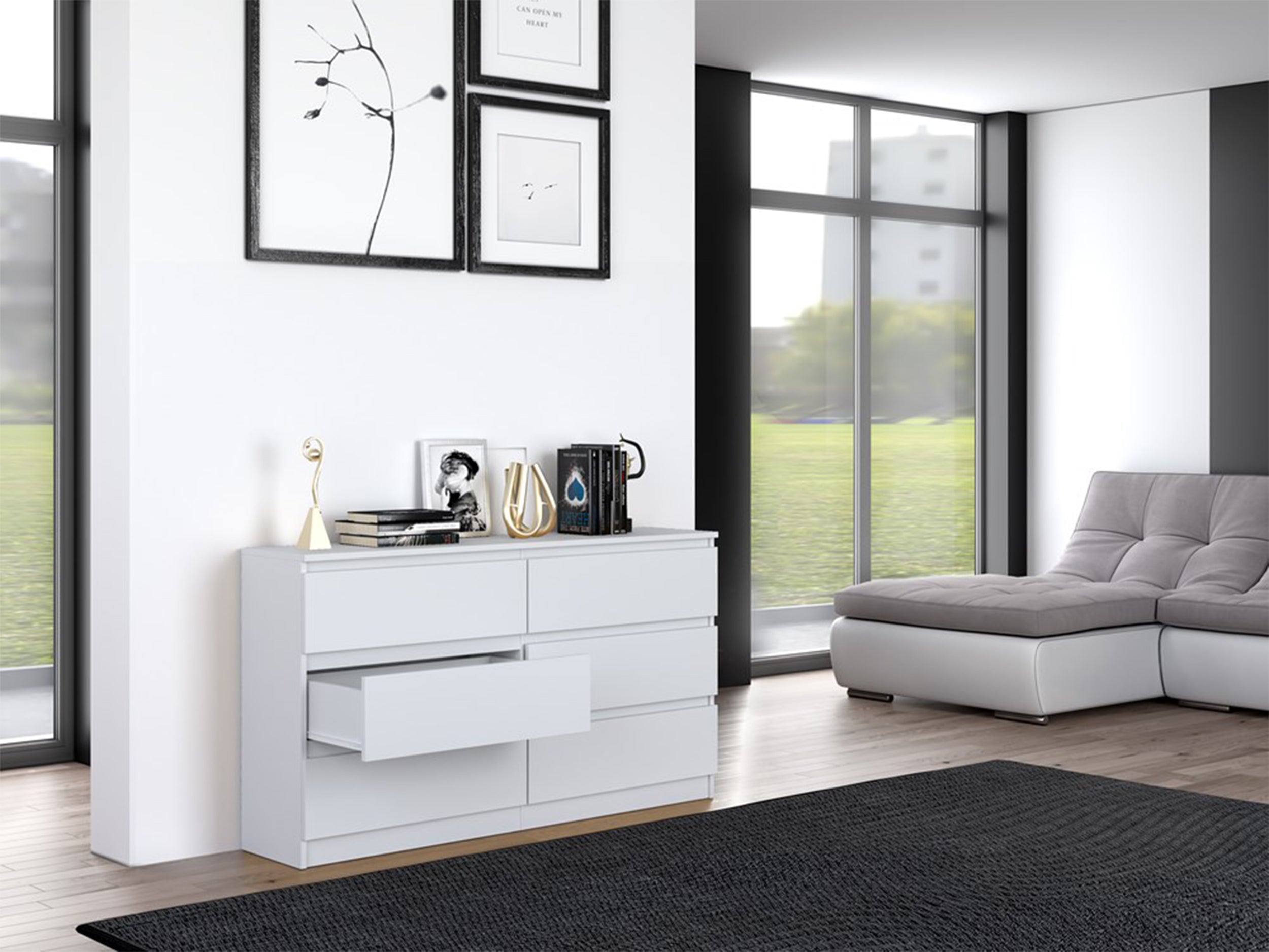 Komoda Malwa z sześcioma szufladami 138 cm biała