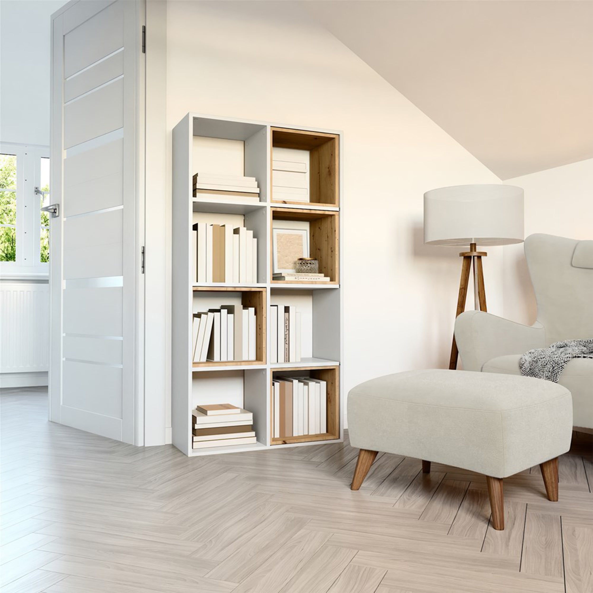 Regał otwarty Malax z ośmioma półkami 147 cm biały