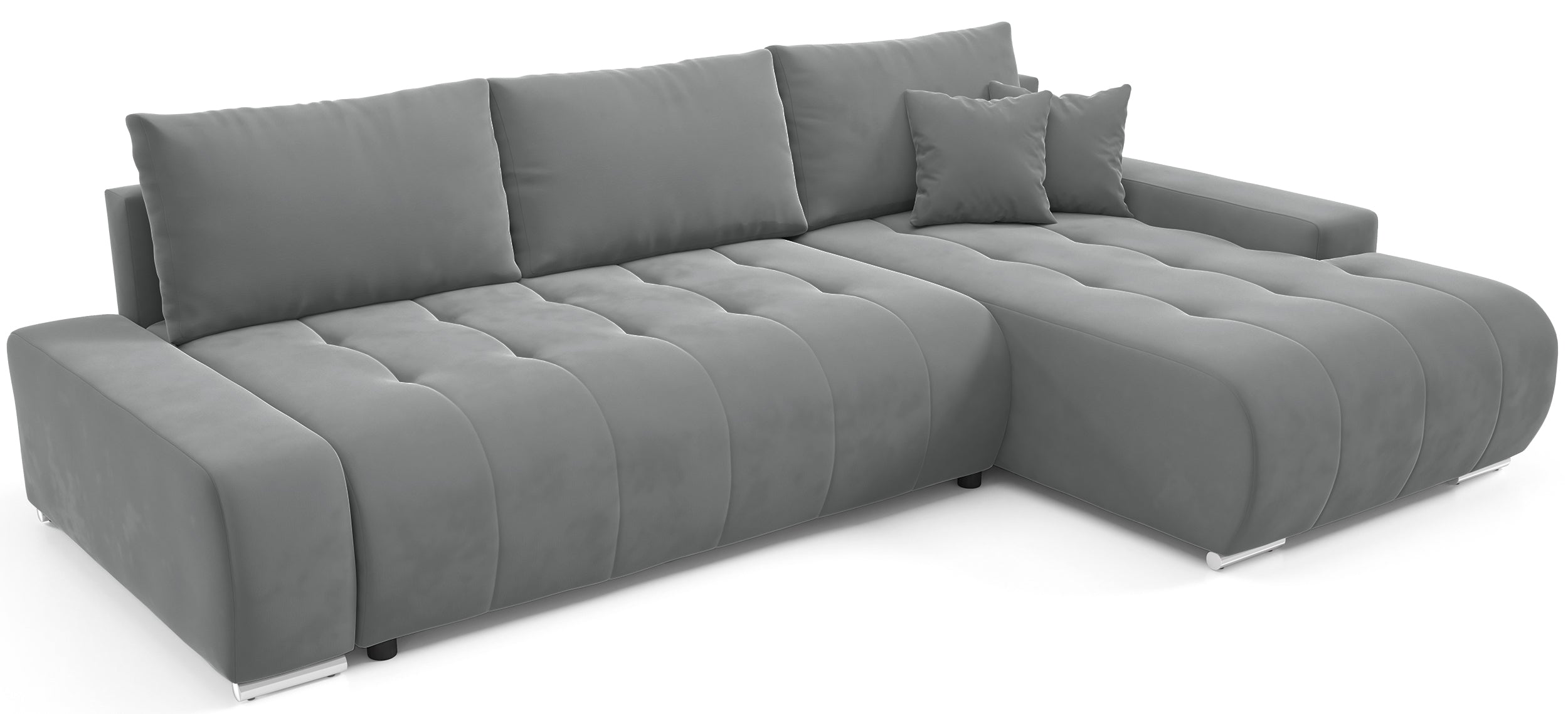 Narożnik z funkcją spania Magliano L-kształtny prawostronny z pojemnikiem szary welur