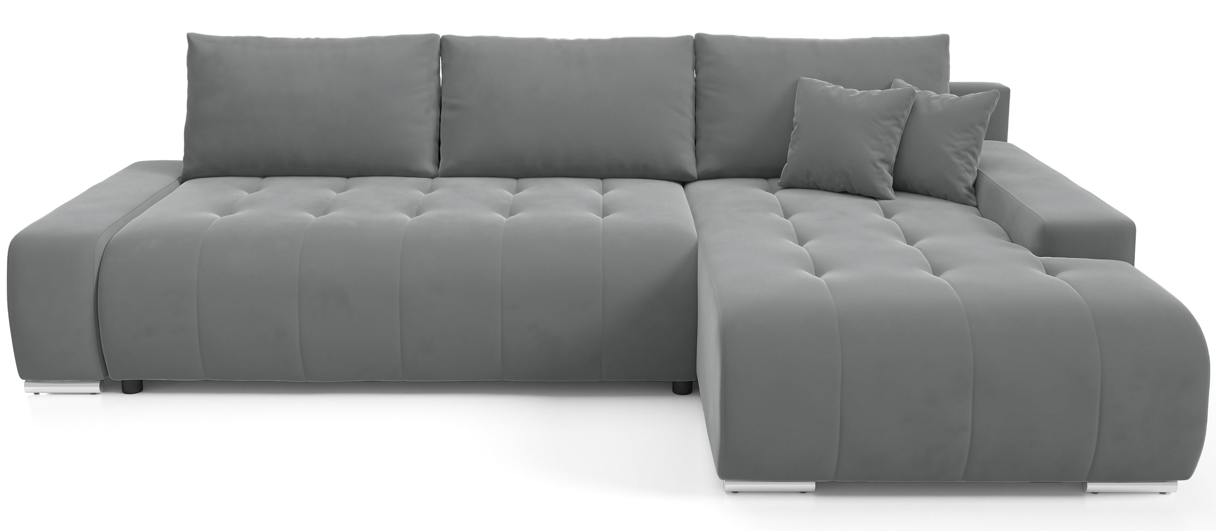 Narożnik z funkcją spania Magliano L-kształtny prawostronny z pojemnikiem szary welur