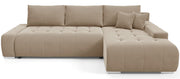 Narożnik z funkcją spania Magliano L-kształtny prawostronny z pojemnikiem jasnobeżowy welur