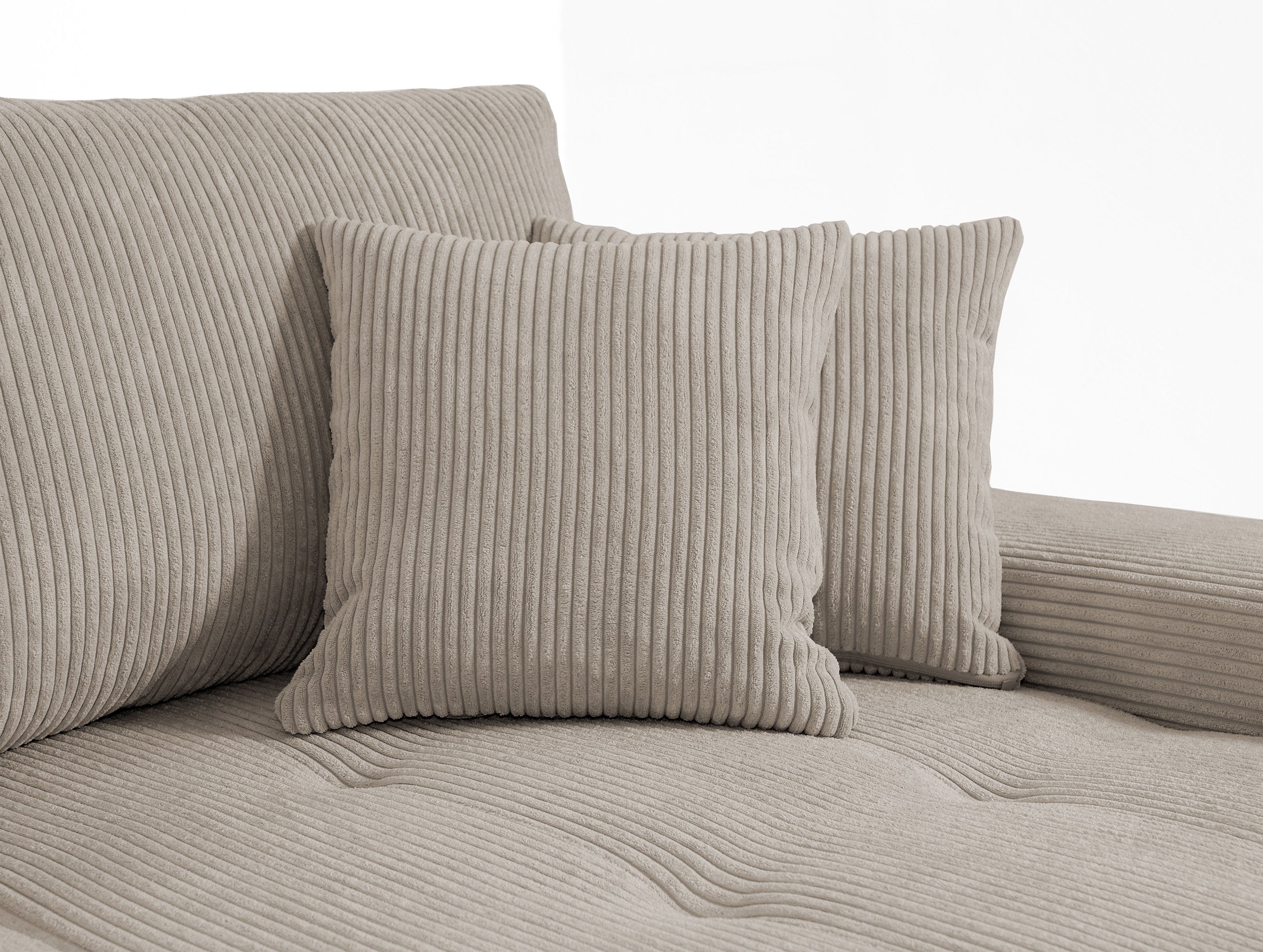 Narożnik z funkcją spania Magliano L-kształtny z pojemnikiem ciemnobeżowy sztruks prawostronny