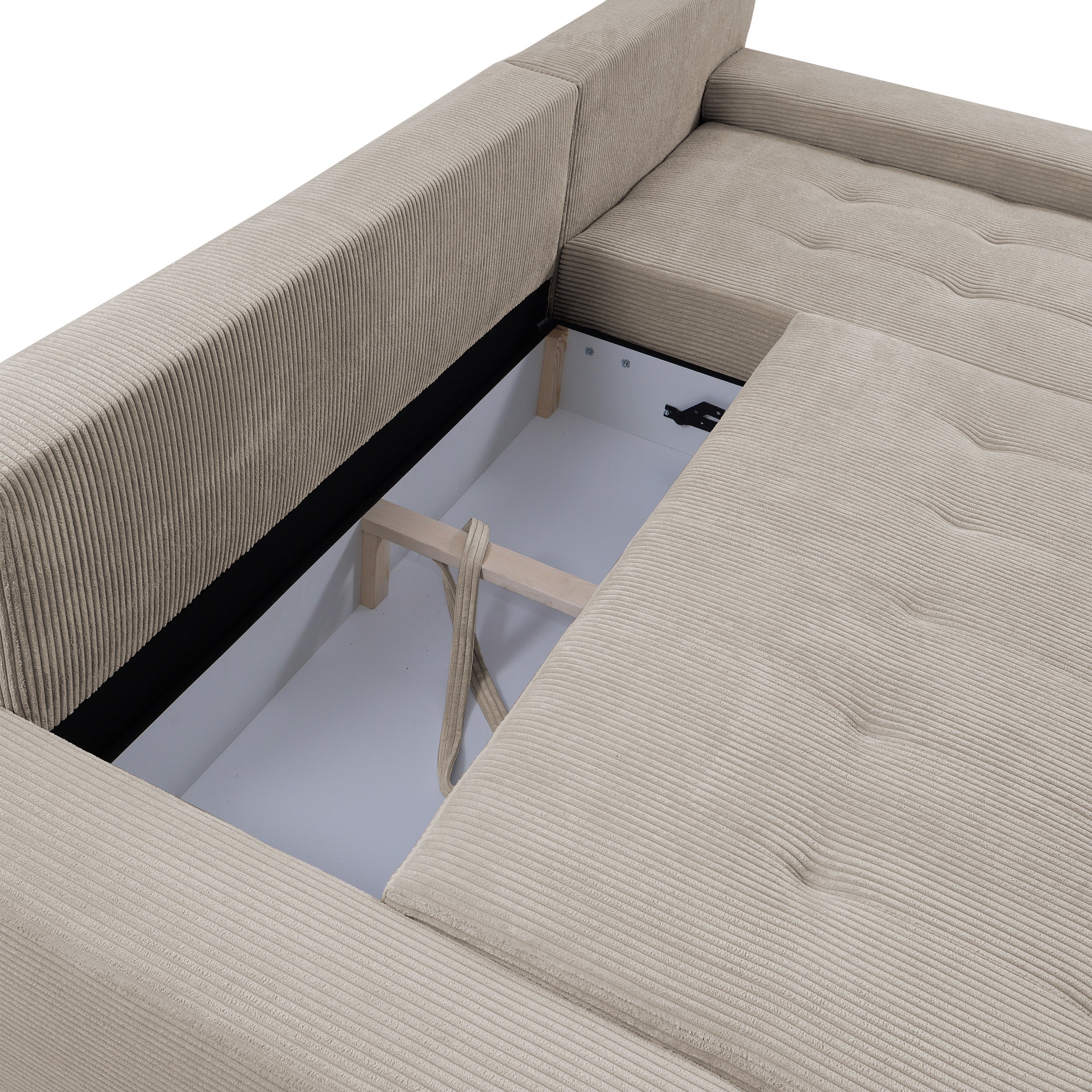 Narożnik z funkcją spania Magliano L-kształtny z pojemnikiem ciemnobeżowy sztruks prawostronny