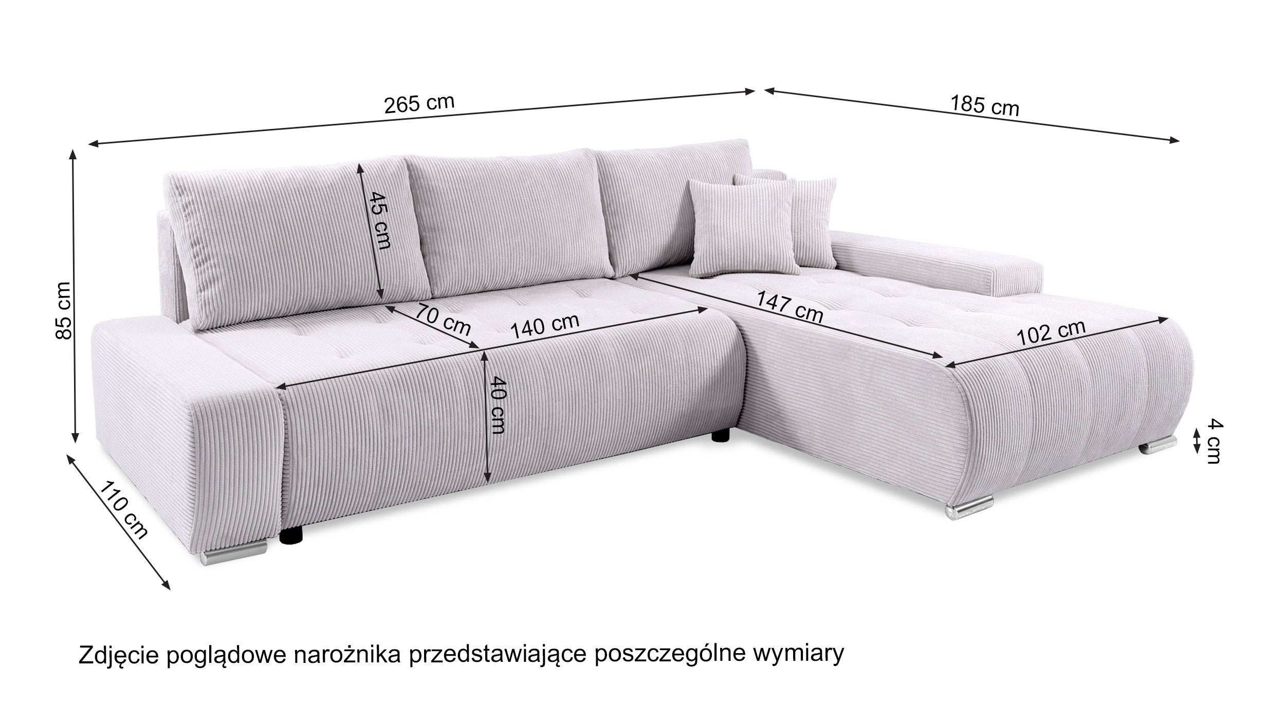 Narożnik z funkcją spania Magliano L-kształtny lewostronny z pojemnikiem jasnobeżowy welur