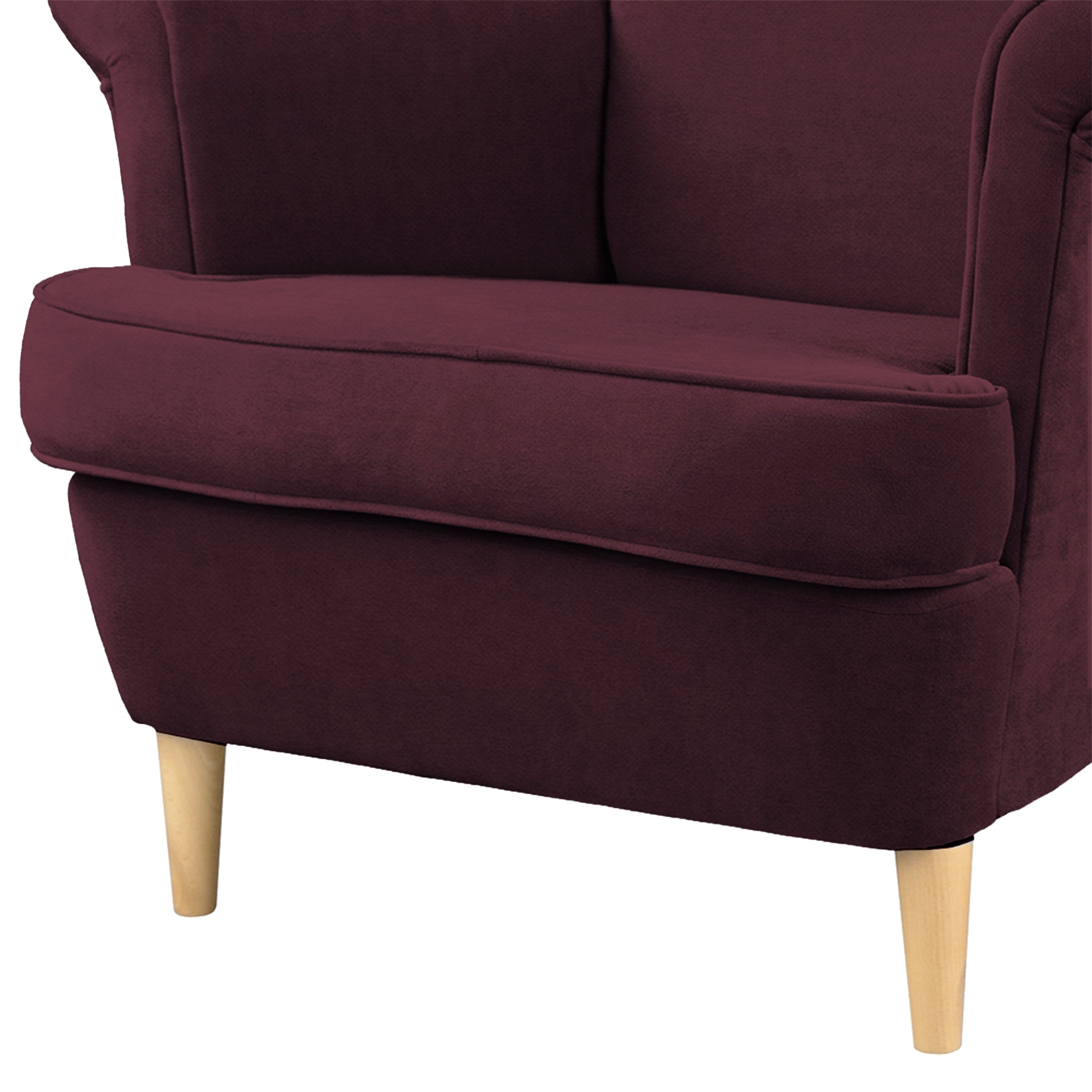 Fotel uszak Malmo burgundowy welur łatwoczyszczący na bukowych nóżkach