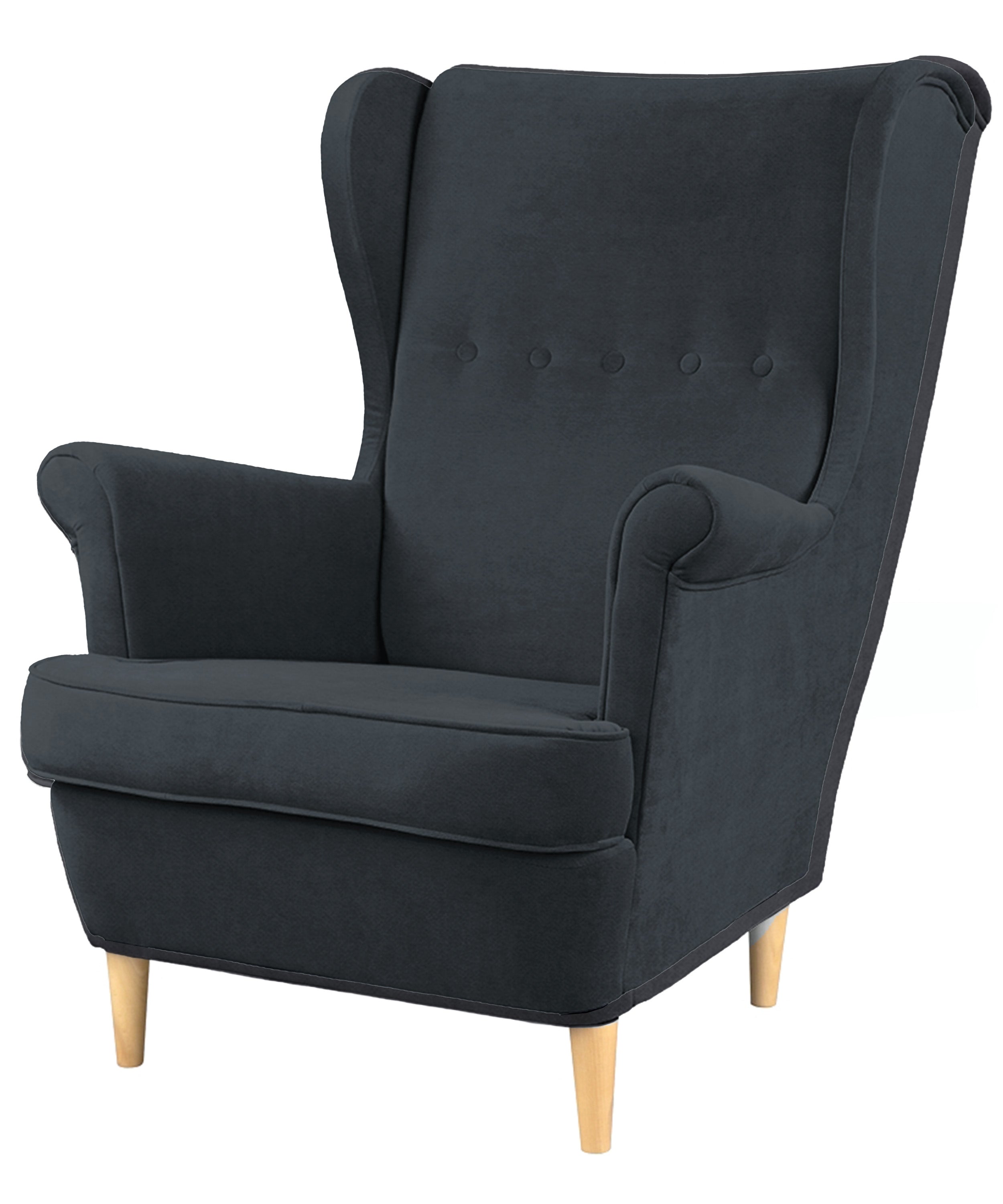Fotel uszak Malmo antracytowy welur łatwoczyszczący na bukowych nóżkach