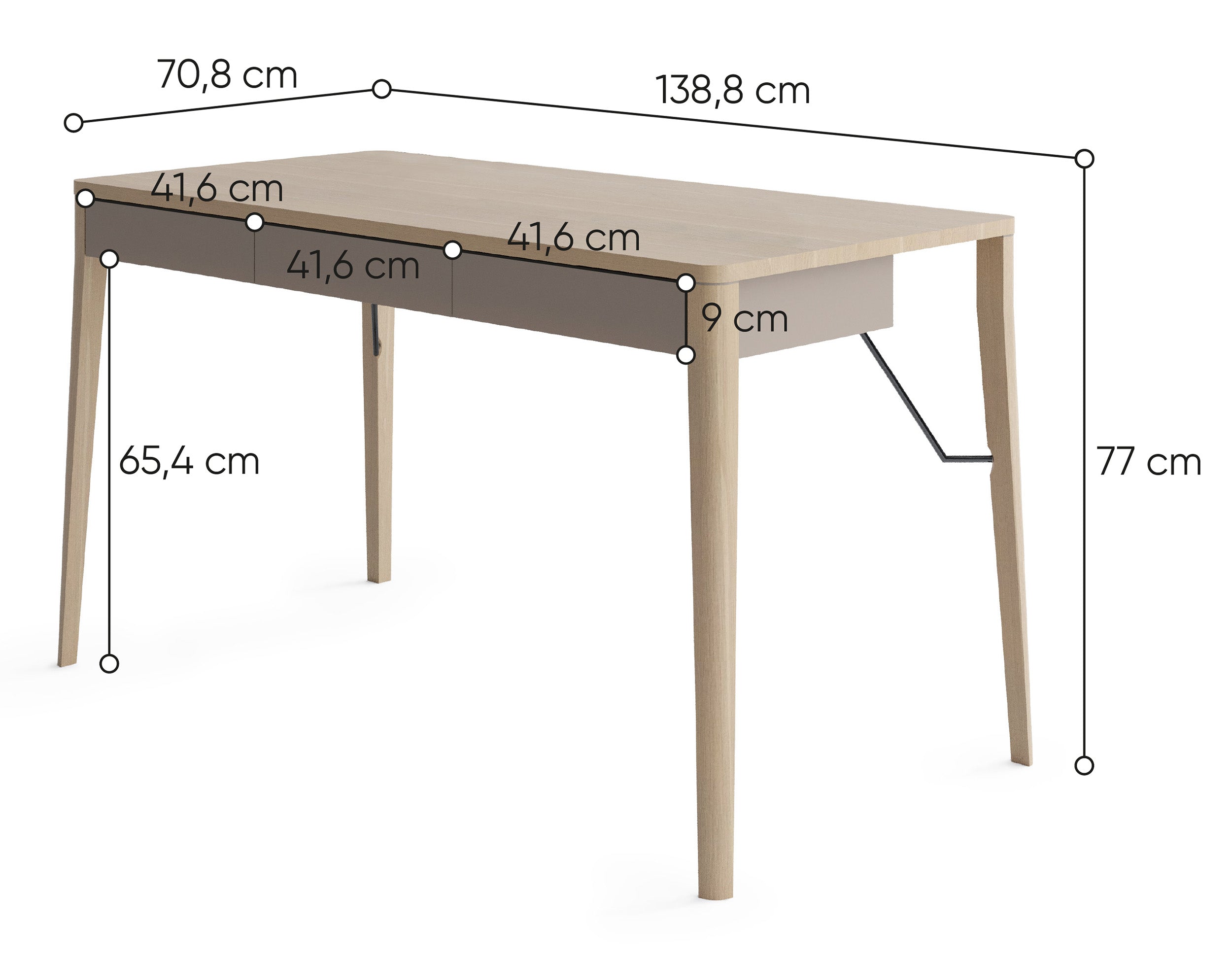 Biurko Match z trzema szufladami 139 cm dąb jasny/beż