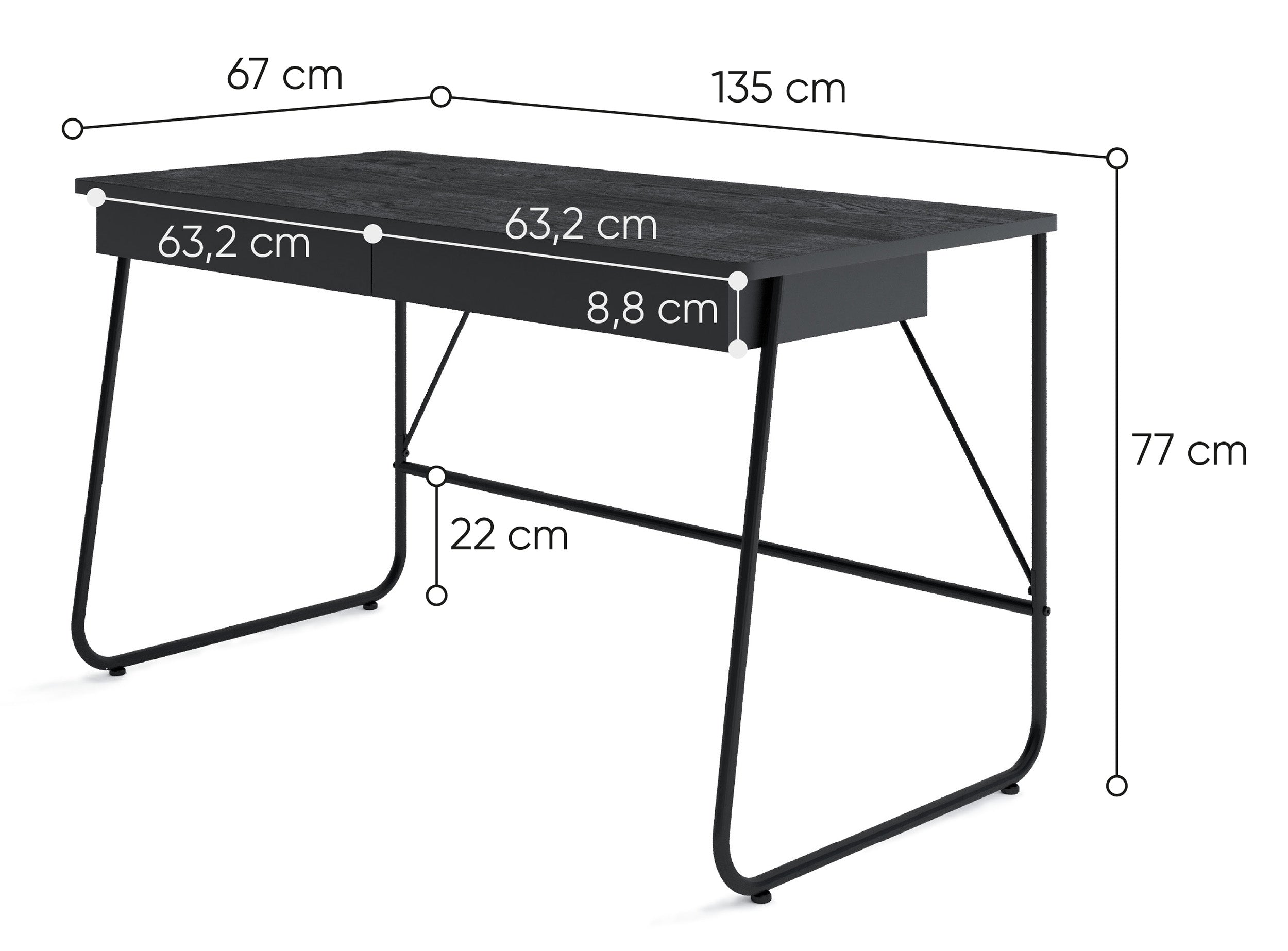 Biurko Match z dwiema szufladami 135 cm czarne
