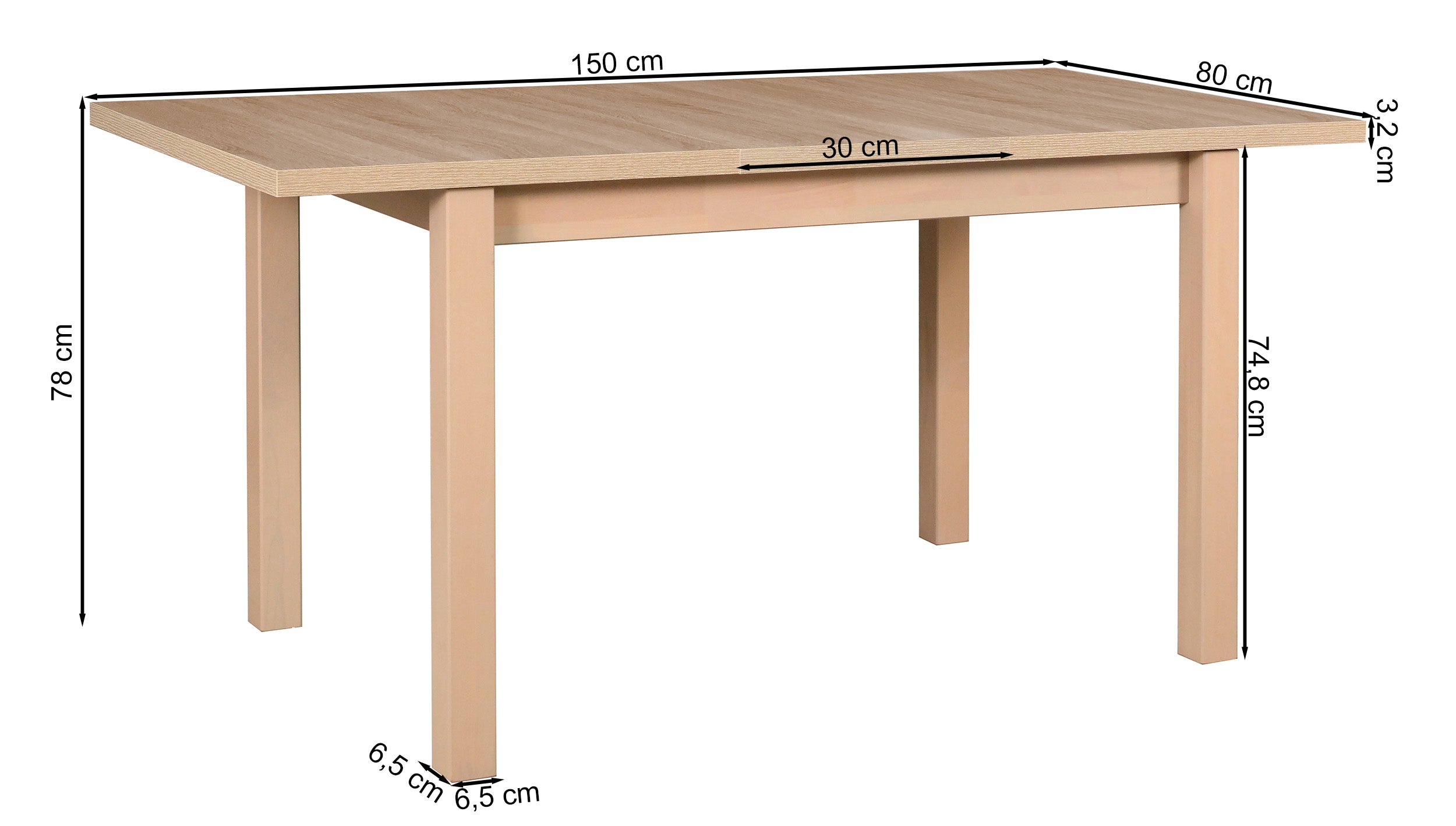 Stół drewniany do jadalni rozkładany Lirine 120-150x80 cm czarny/dąb artisan