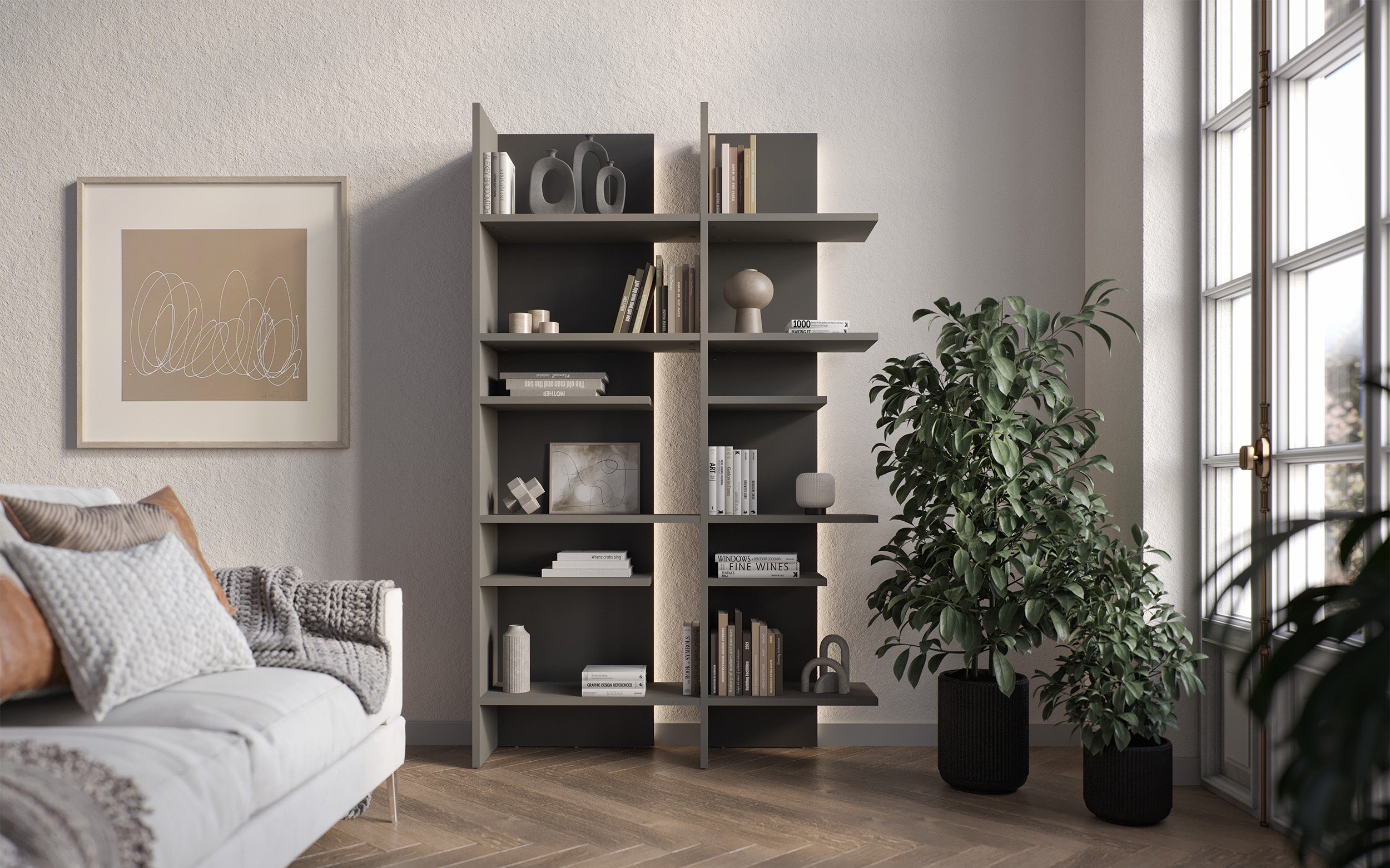 Regał otwarty Fitt z oświetleniem LED 120 cm metaliczny lewy