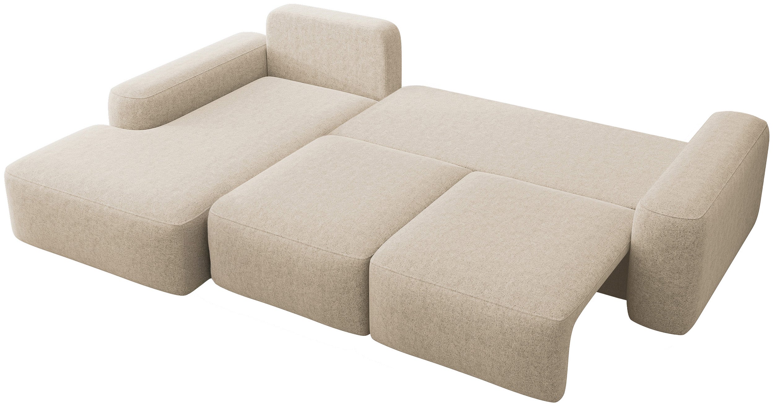 Narożnik z funkcją spania Carnos L-kształtny z piłką, pojedyncze poduszki beżowy szenil hydrofobowy lewostronny