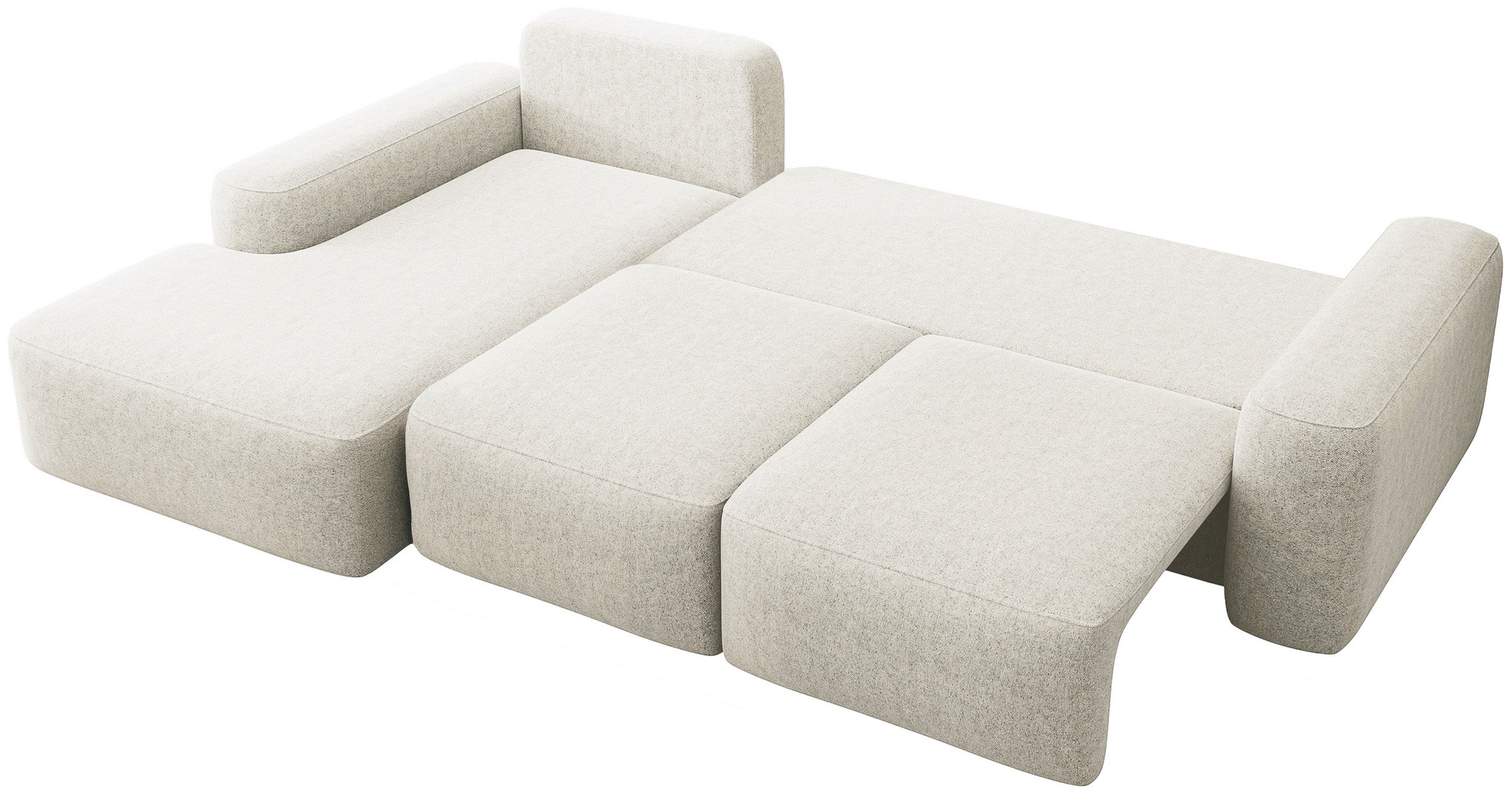 Narożnik z funkcją spania Carnos L-kształtny z piłką, pojedyncze poduszki kremowy szenil hydrofobowy lewostronny