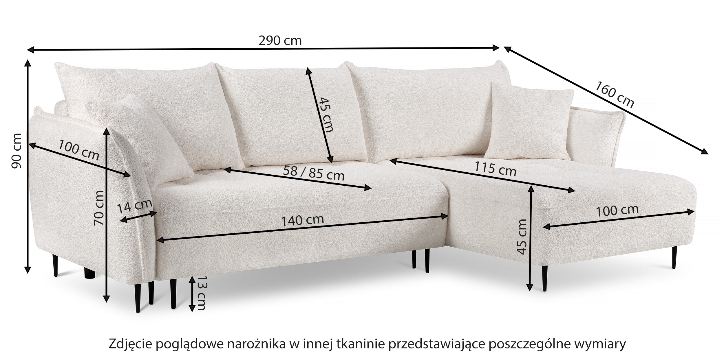 Narożnik Minulo z funkcją spania L-kształtny z pojemnikiem jasnobeżowy boucle prawostronny