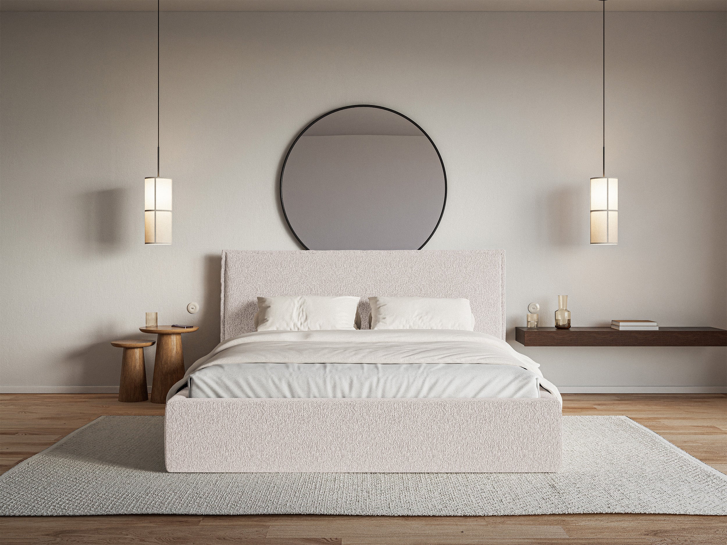 Łóżko tapicerowane 180x200 cm Softie z pojemnikiem beżowe szenil stelaż metalowy