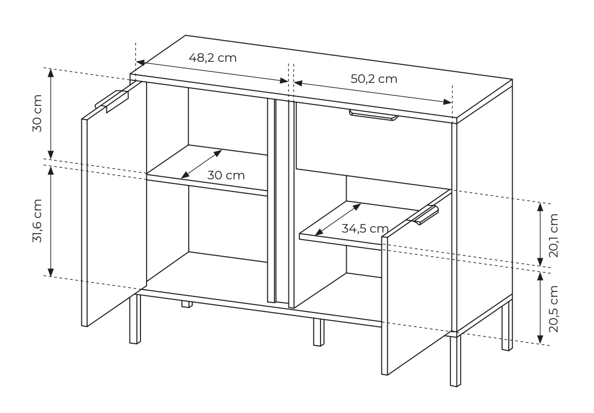 Komoda dwudrzwiowa Molars z szufladą 103 cm Antracyt