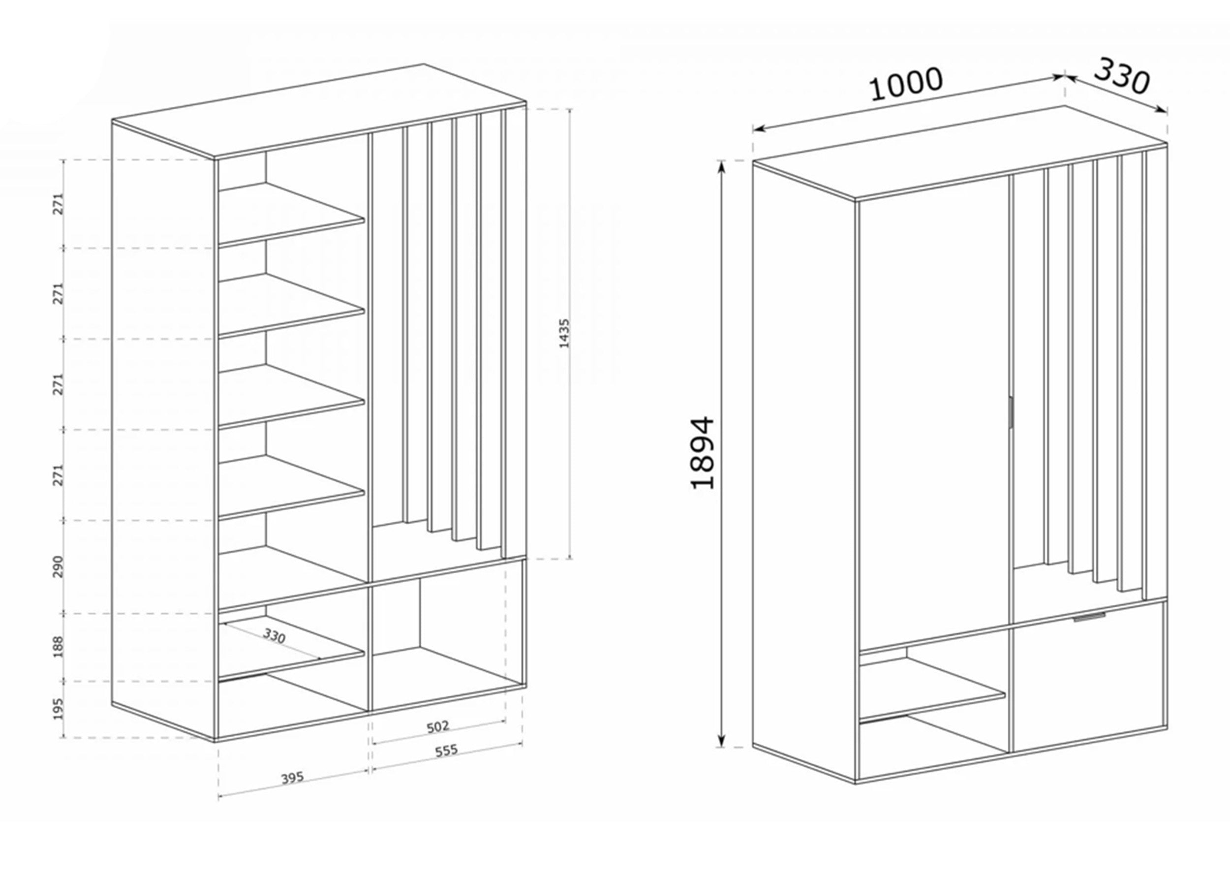 Garderoba jednodrzwiowa Moletto z lustrem i półkami 100 cm kaszmir