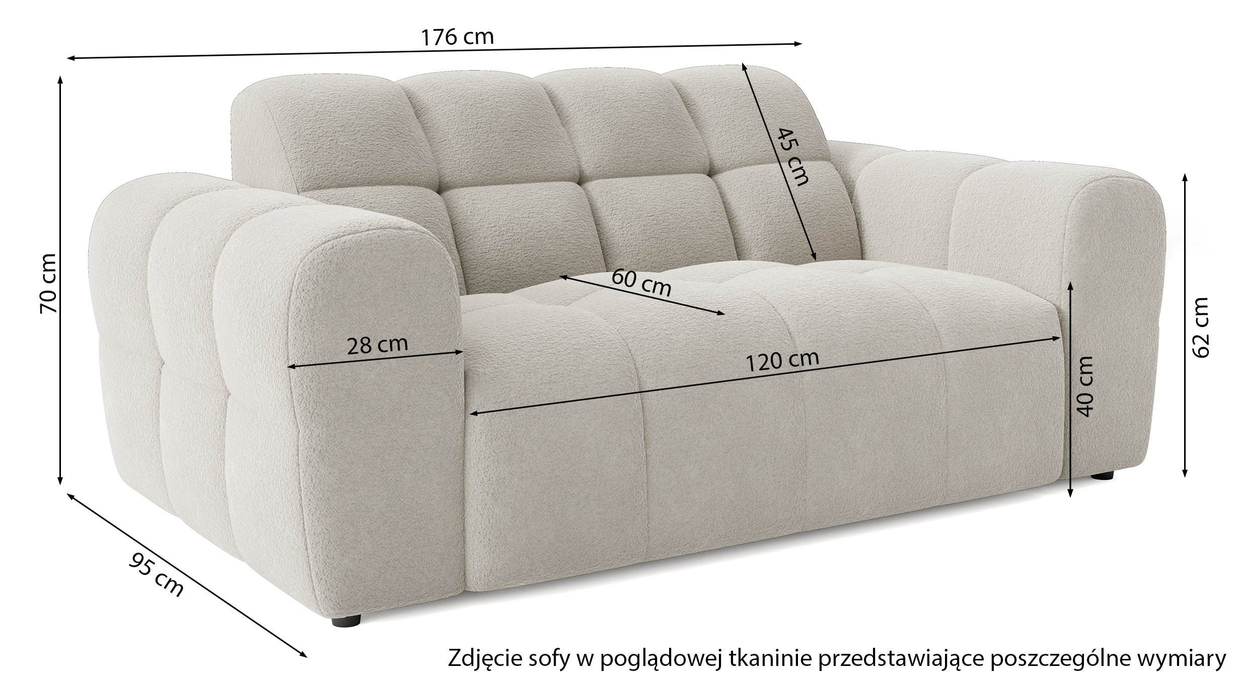 Sofa dwuosobowa Monti kremowa szenil