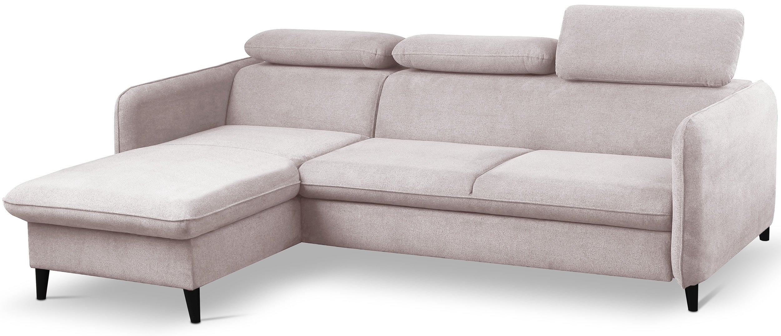 Narożnik z funkcją spania Drene L-kształtny lewostronny z regulowanymi zagłówkami i pojemnikiem beżowy szenil hydrofobowy