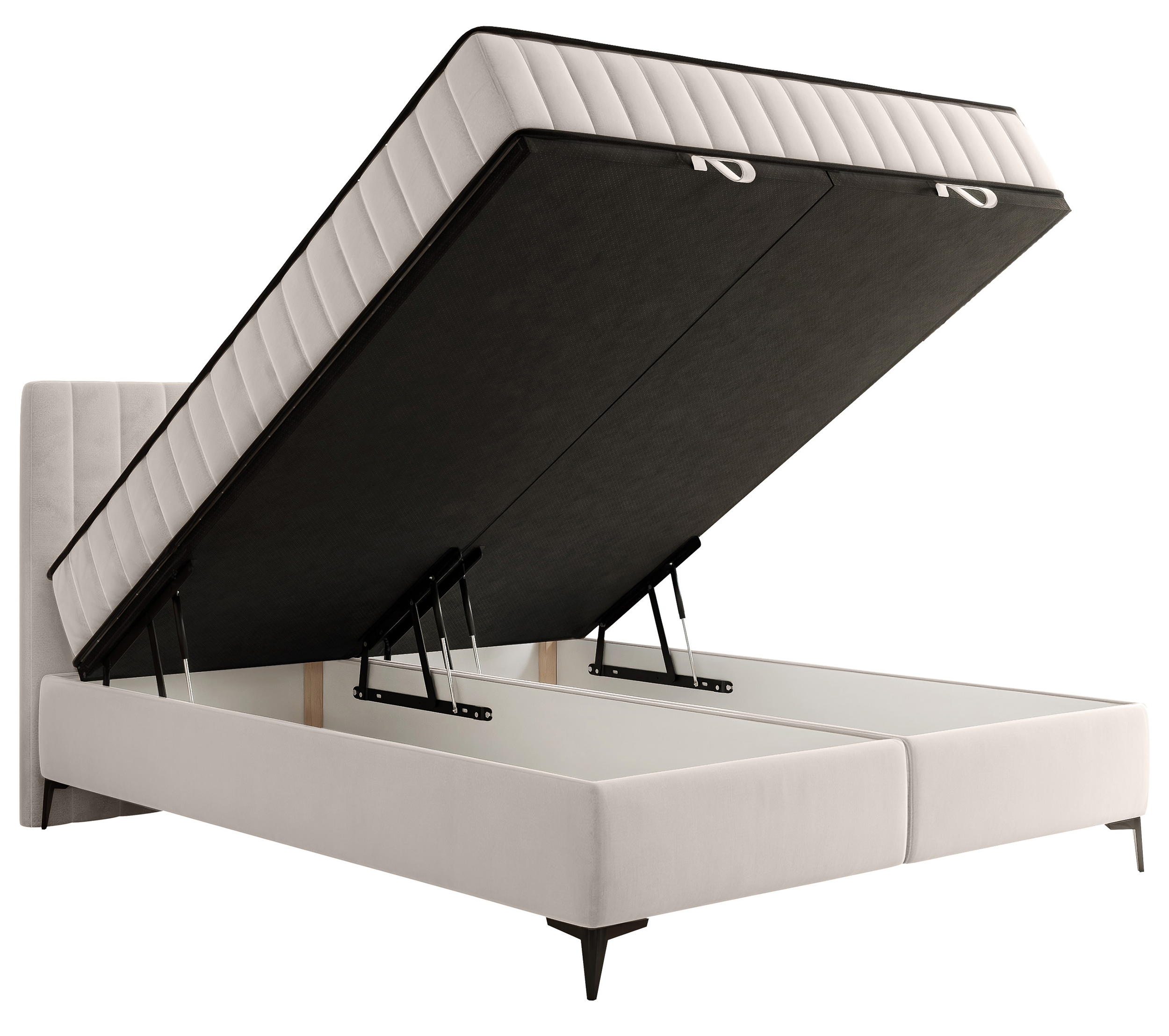 Łóżko kontynentalne 180x200 cm Mufasso z pojemnikiem jasnobeżowe welur hydrofobowy