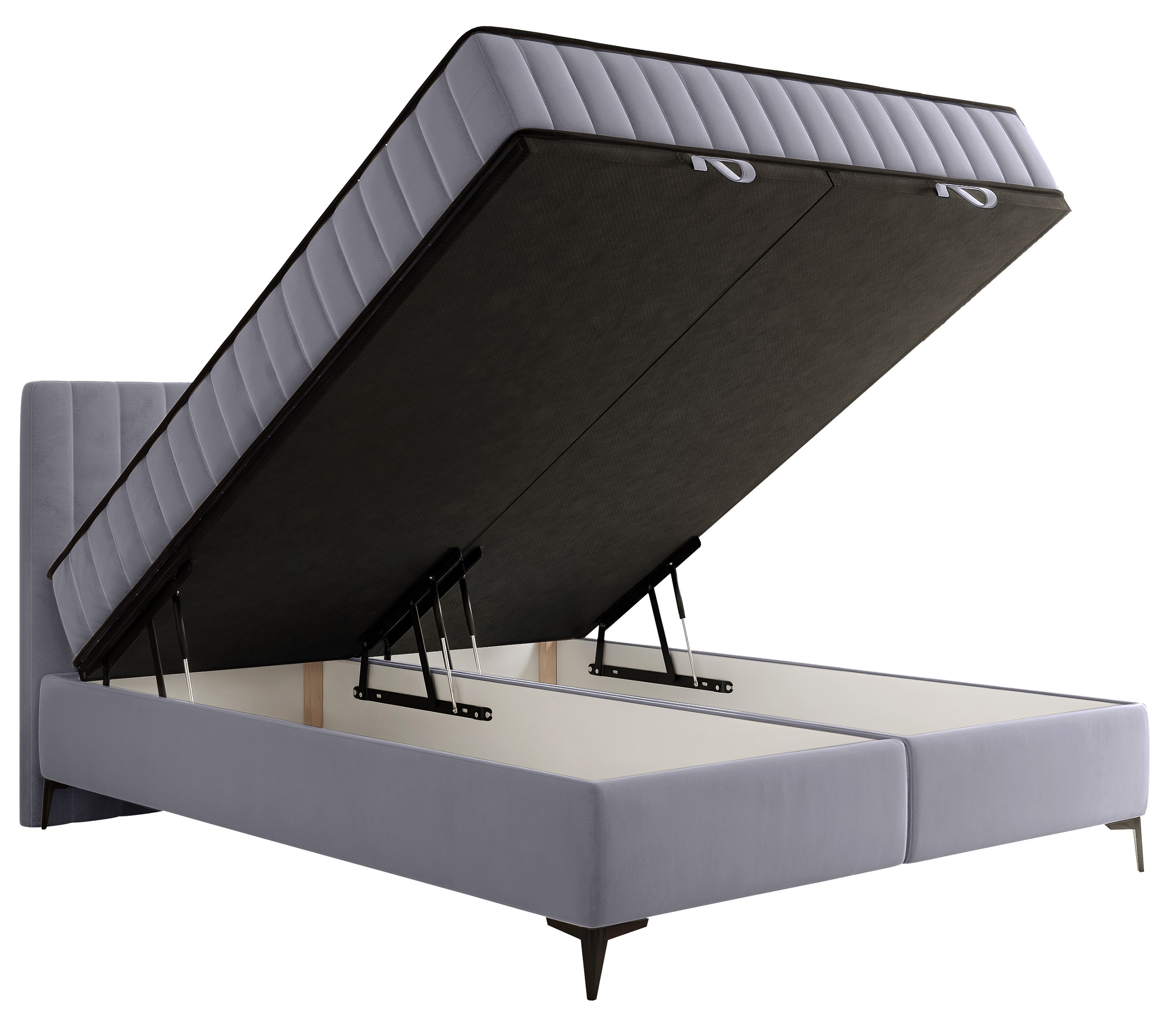 Łóżko kontynentalne 160x200 cm Mufasso z pojemnikiem jasnoszare welur hydrofobowy