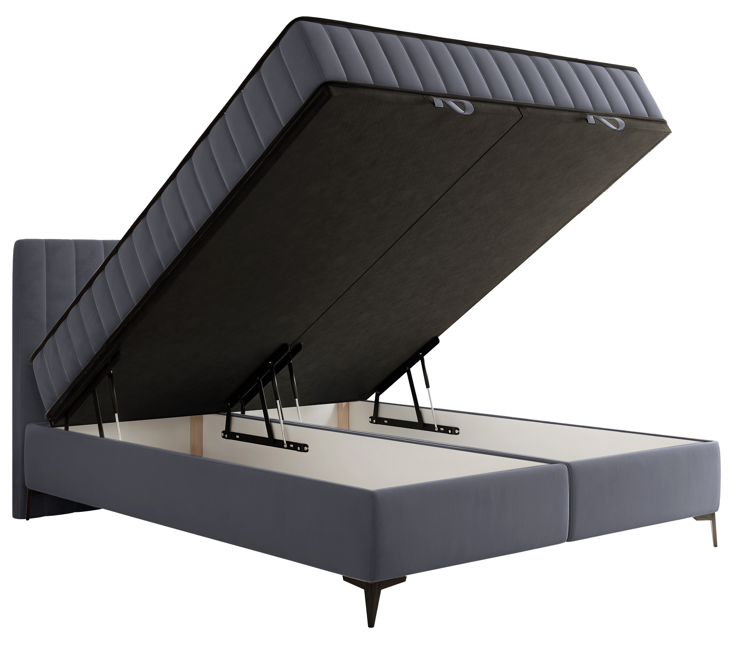 Łóżko kontynentalne 180x200 cm Mufasso z pojemnikiem szare welur hydrofobowy