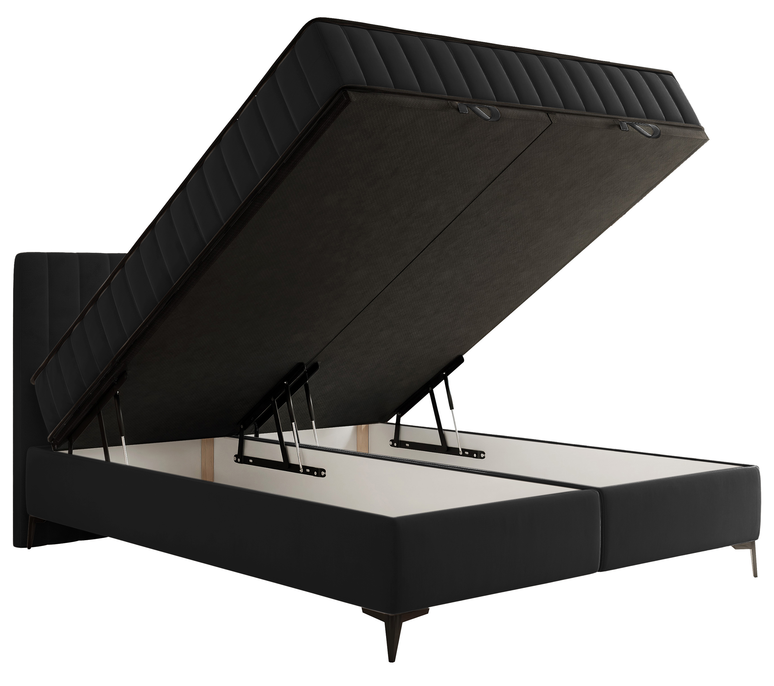 Łóżko kontynentalne 180x200 cm Mufasso z pojemnikiem czarne welur hydrofobowy