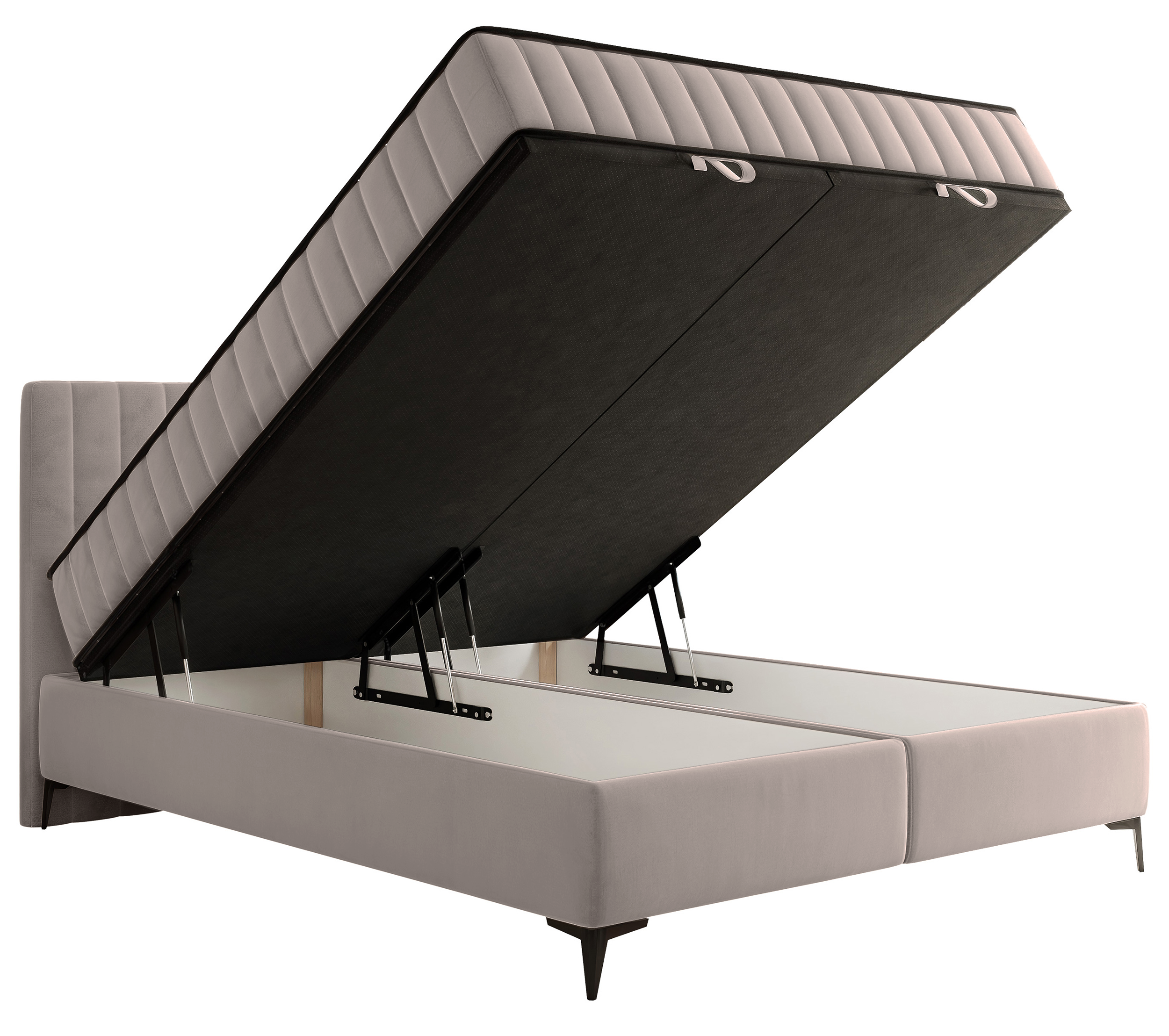 Łóżko kontynentalne 160x200 cm Mufasso z pojemnikiem szarobeżowe welur hydrofobowy