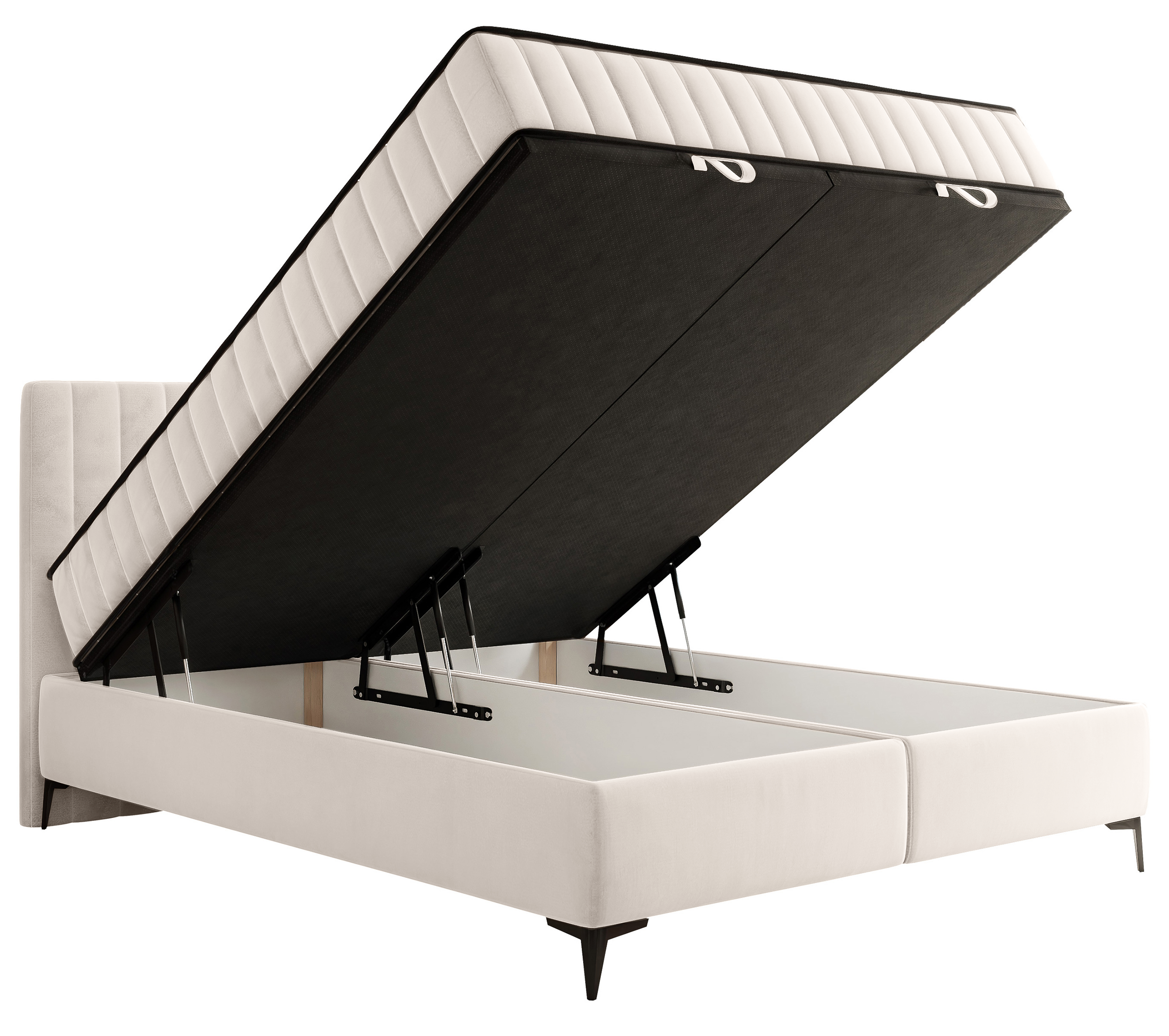 Łóżko kontynentalne 160x200 cm Mufasso z pojemnikiem kremowe welur hydrofobowy