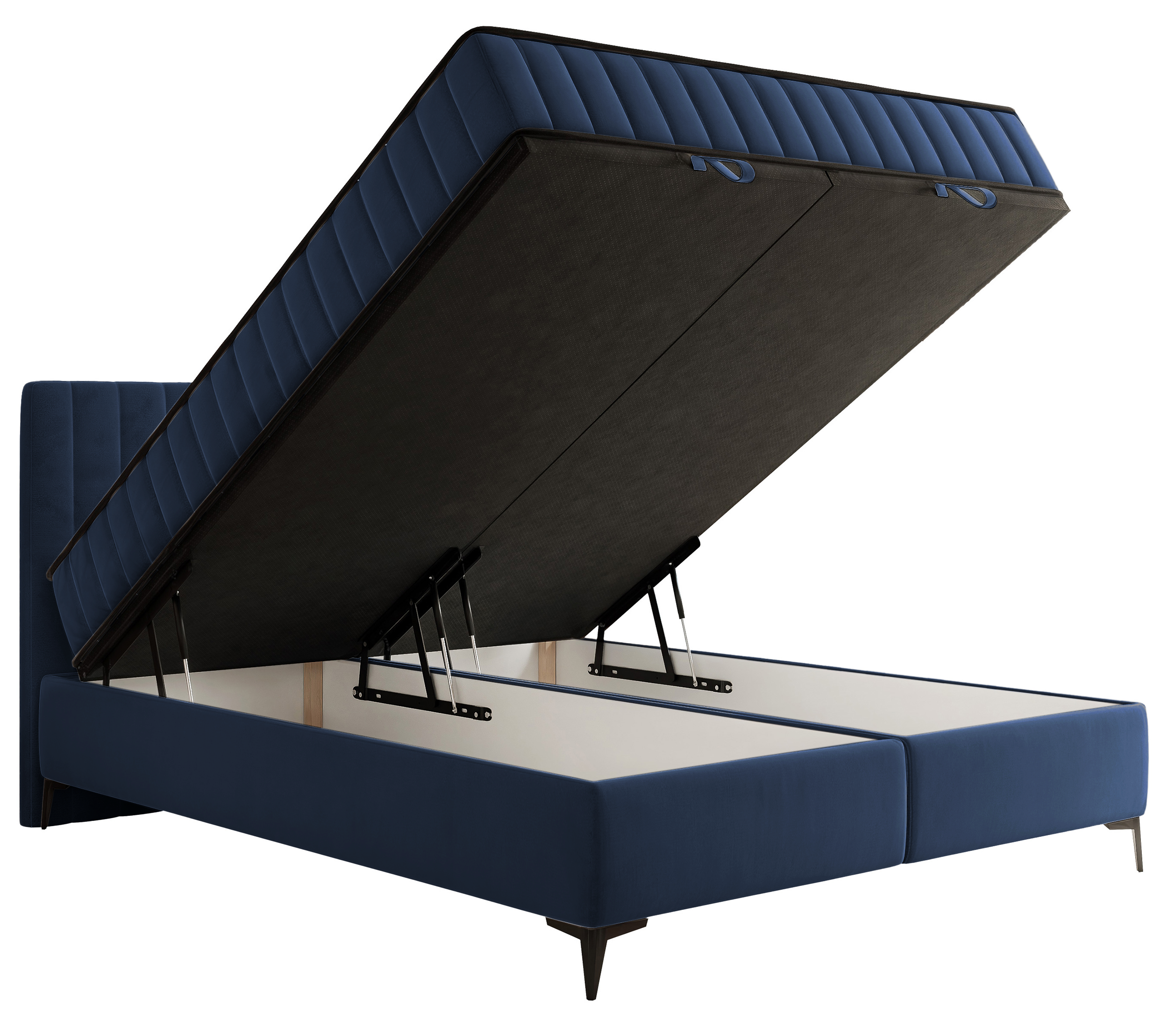 Łóżko kontynentalne 160x200 cm Mufasso z pojemnikiem granatowe welur hydrofobowy