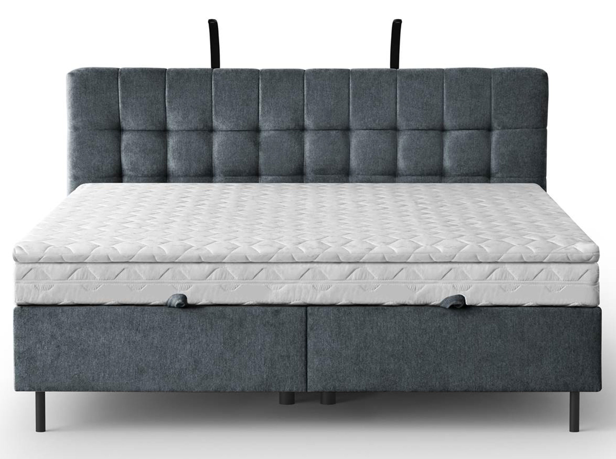 Łóżko kontynentalne 140x200 cm Muna z pojemnikiem i oświetleniem LED ciemnoszare welur