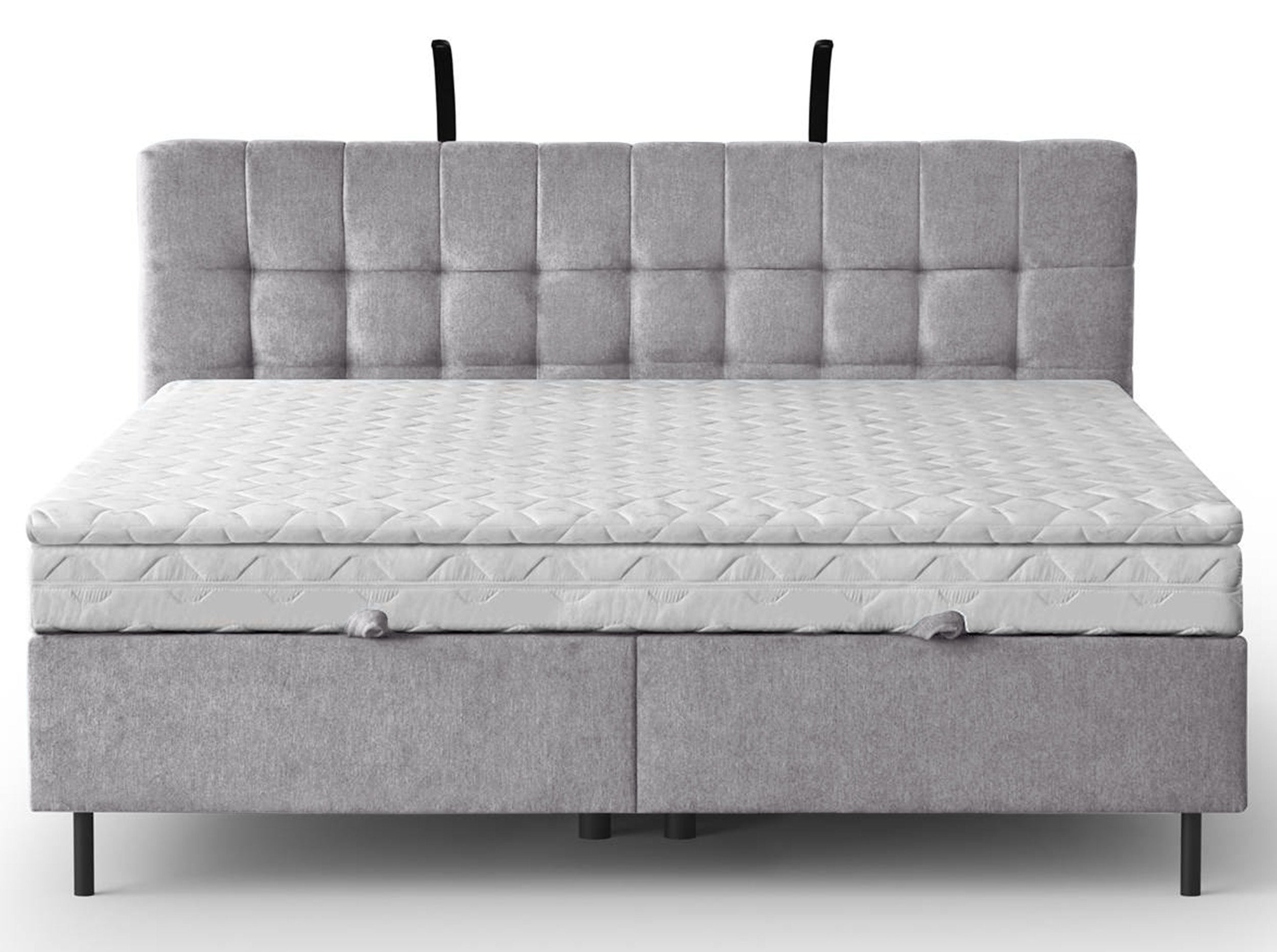 Łóżko kontynentalne 140x200 cm Muna z pojemnikiem i oświetleniem LED jasnoszare welur