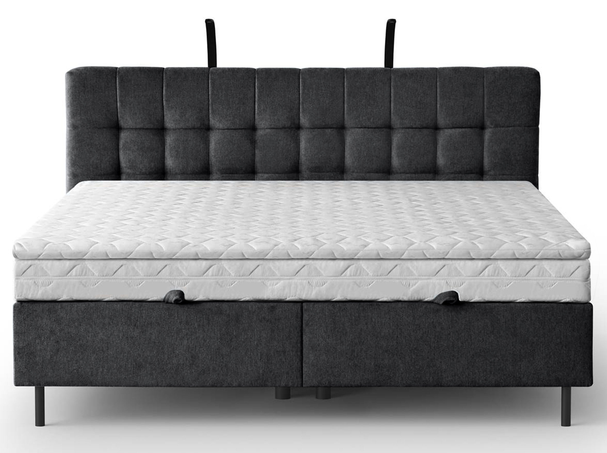 Łóżko kontynentalne 160x200 cm Muna z pojemnikiem i oświetleniem LED czarne welur