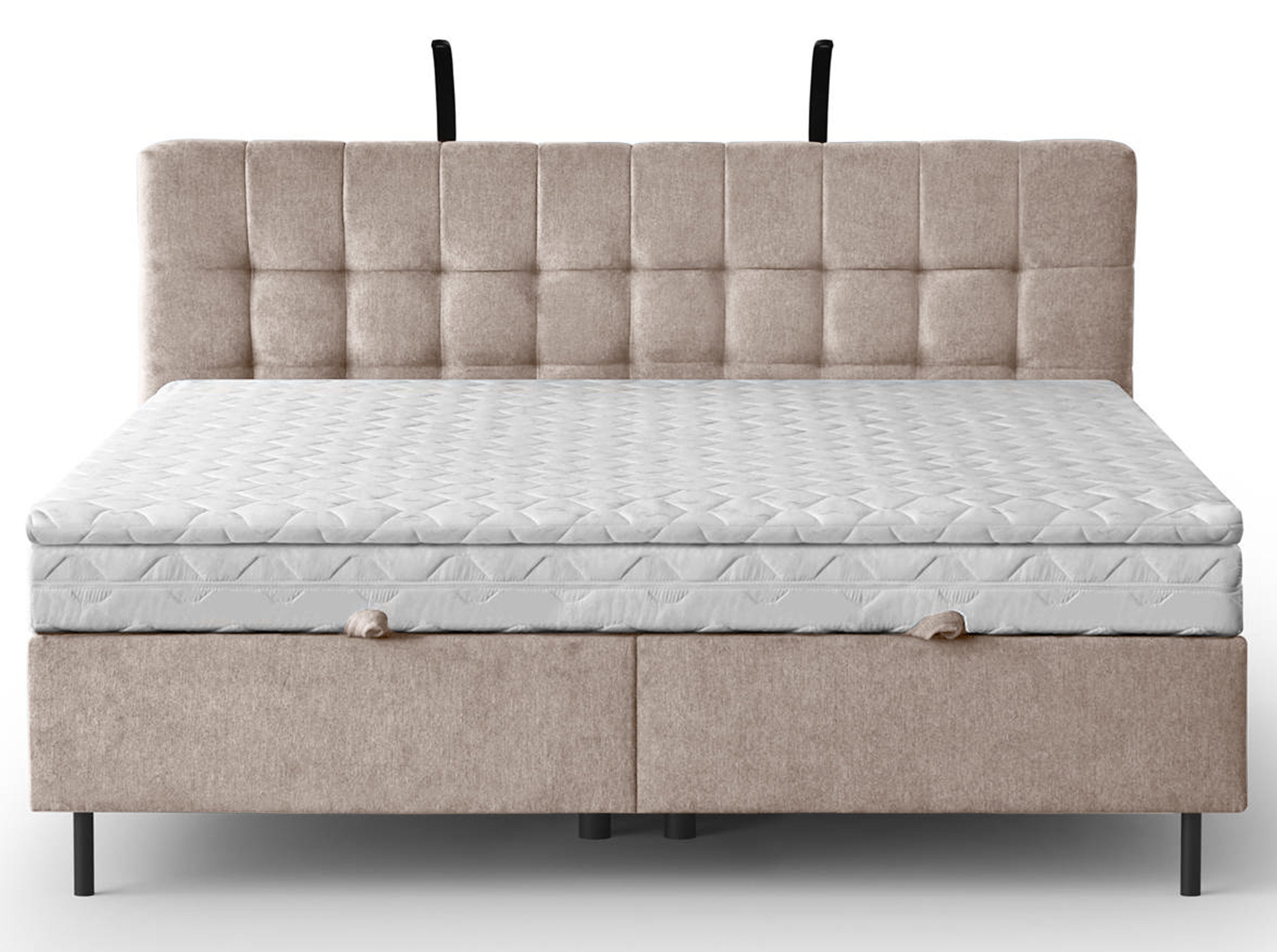 Łóżko kontynentalne 160x200 cm Muna z pojemnikiem i oświetleniem LED beżowe welur