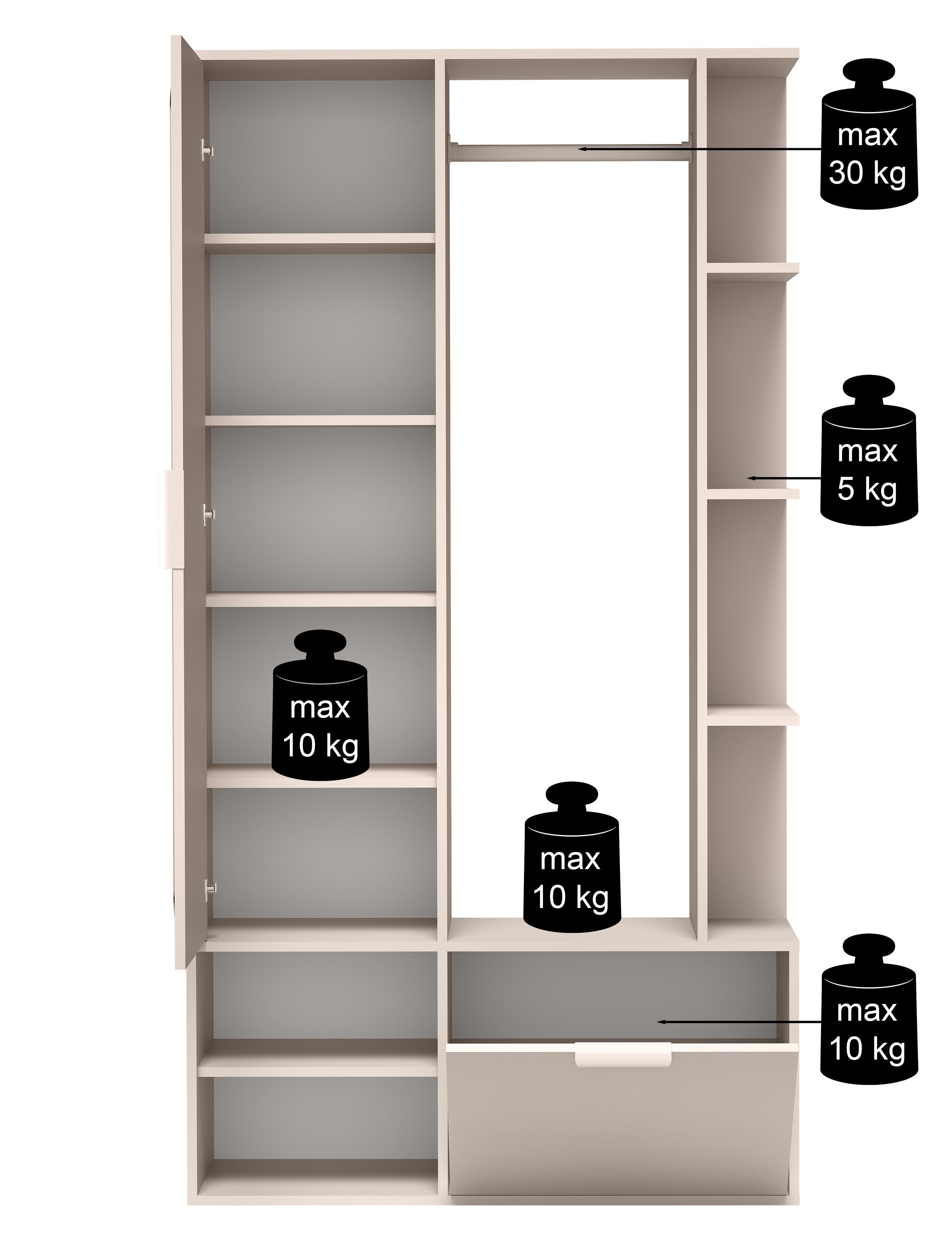 Zestaw do przedpokoju Nala z lustrem i drążkiem 100 cm kaszmir