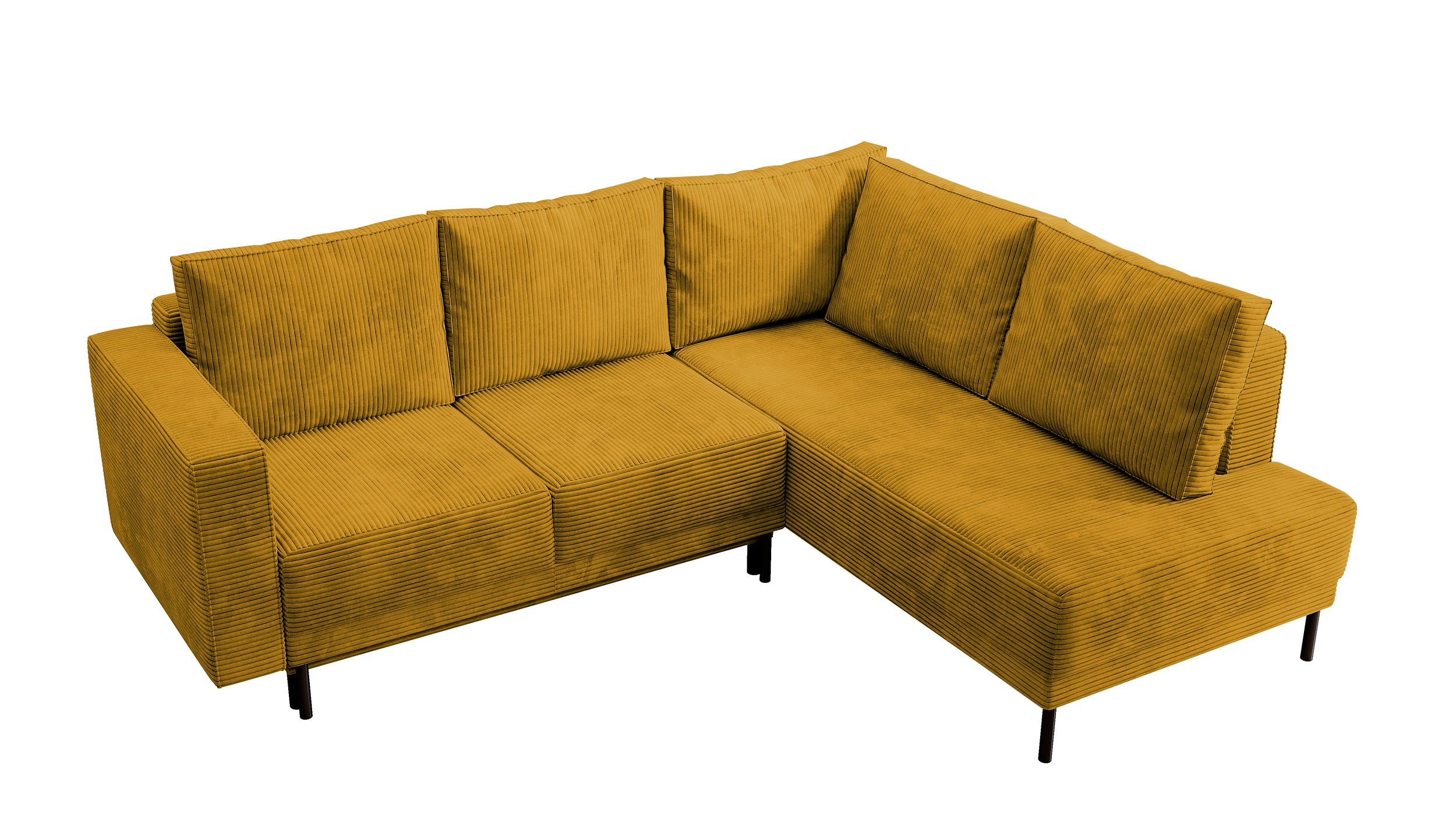 Narożnik Rodario z funkcją spania i pojemnikiem na pościel musztardowy sztruks prawostronny