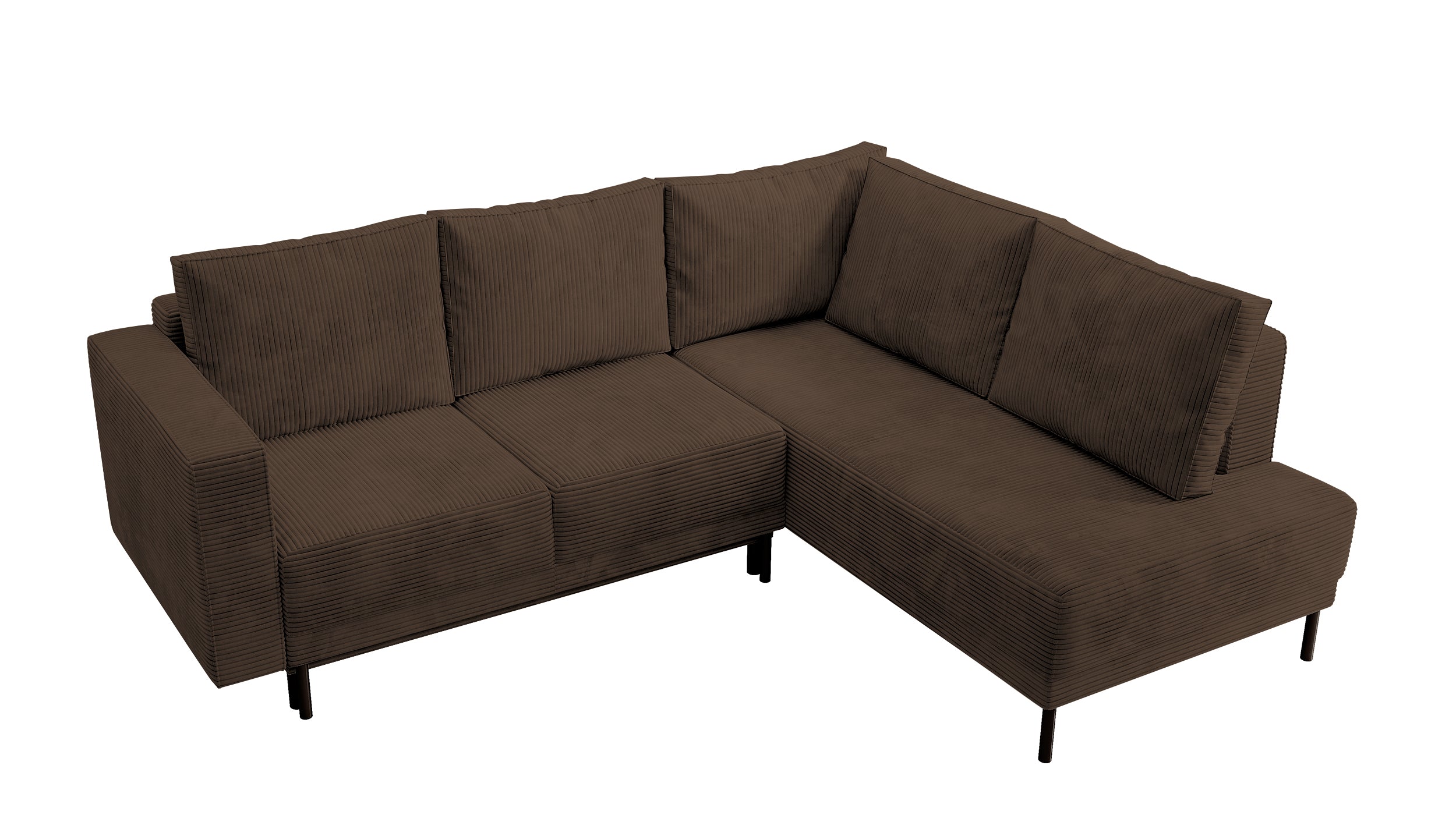 Narożnik Rodario z funkcją spania i pojemnikiem na pościel ciemnobrązowy sztruks prawostronny