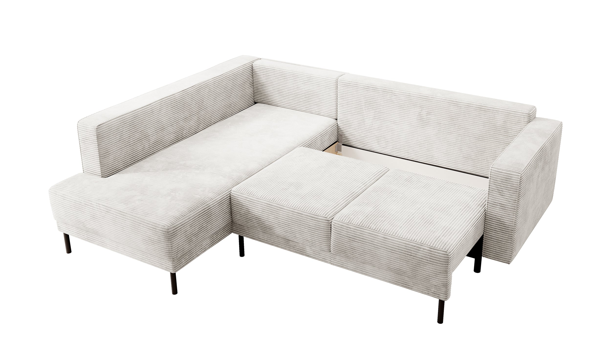 Narożnik Rodario z funkcją spania i pojemnikiem na pościel szarobeżowy sztruks lewostronny