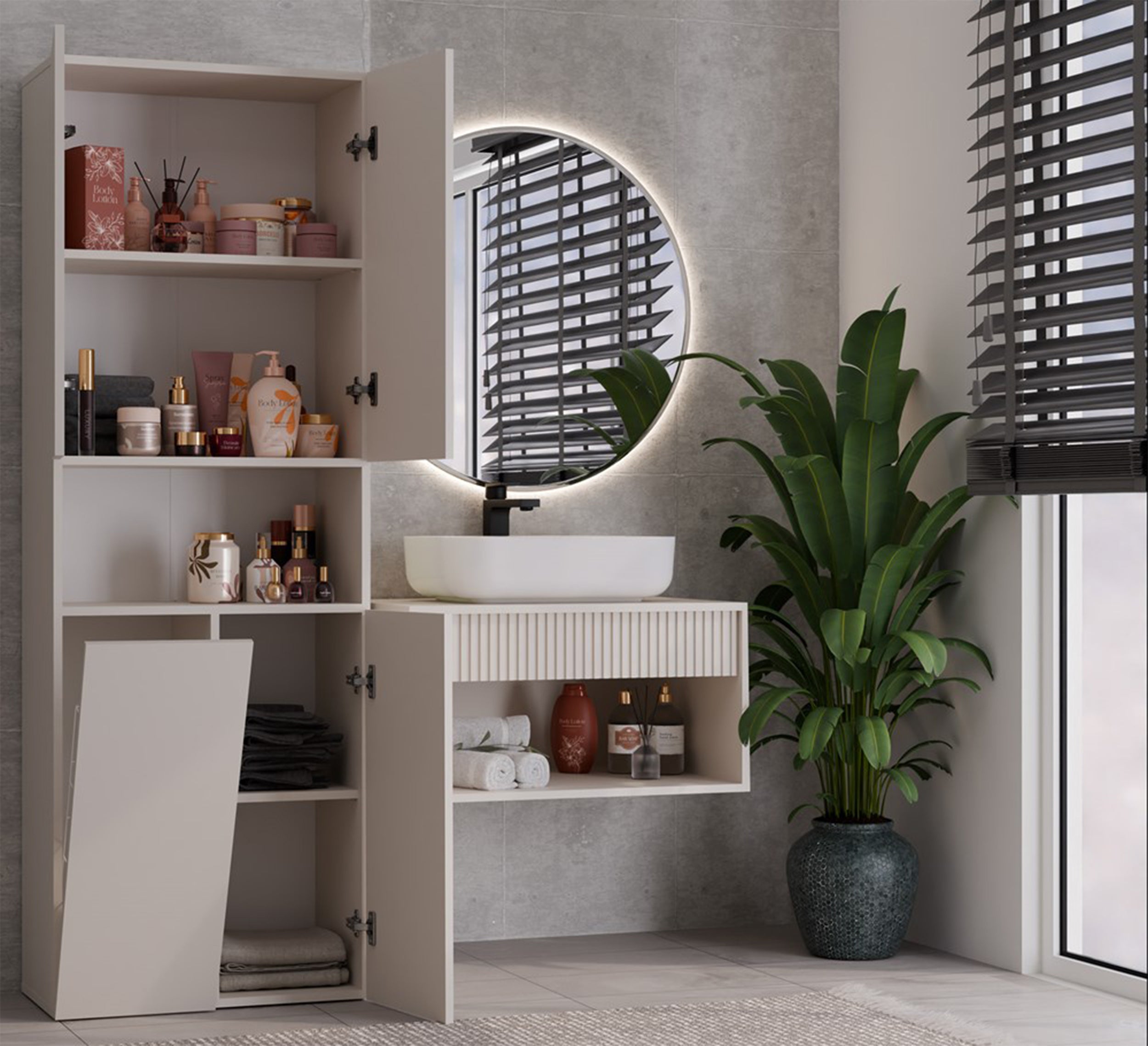 Słupek łazienkowy Nel z koszem na pranie i wnęką 60 cm kaszmir