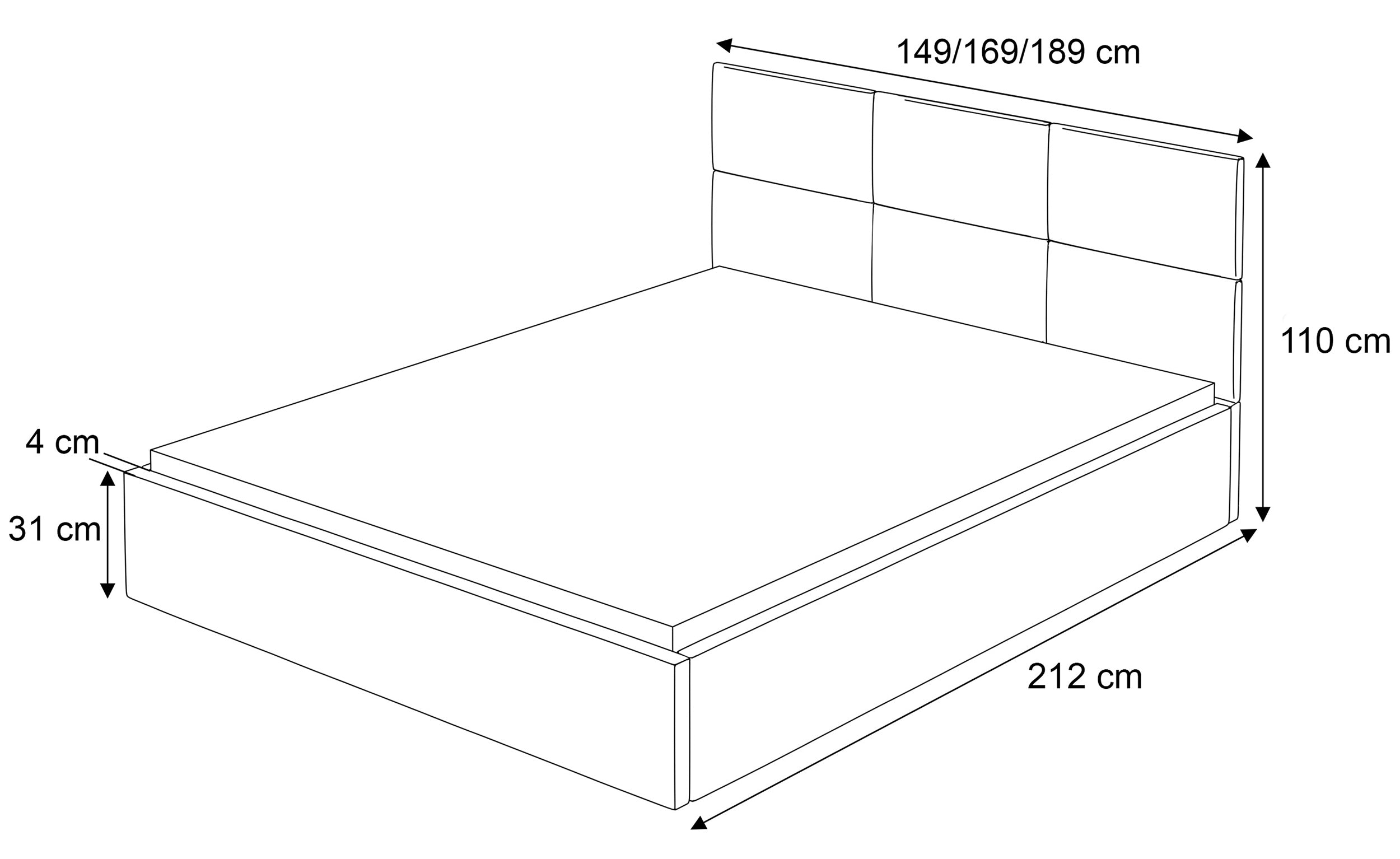 Łóżko tapicerowane 180x200 cm Nestio z pojemnikiem i metalowym stelażem stalowy welur