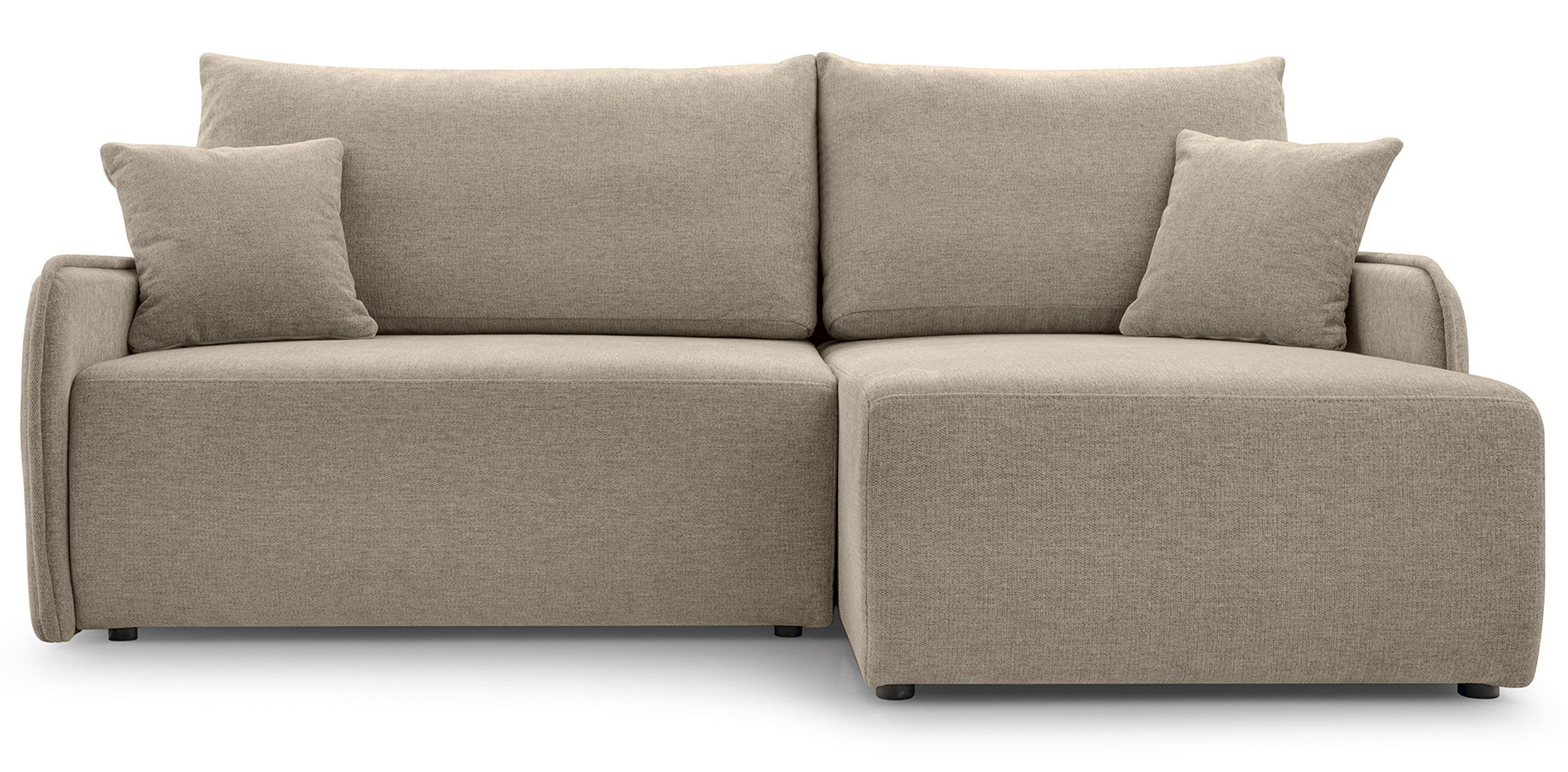 Narożnik z funkcją spania Netarro L-kształtny prawostronny z pojemnikiem ciemnobeżowy szenil